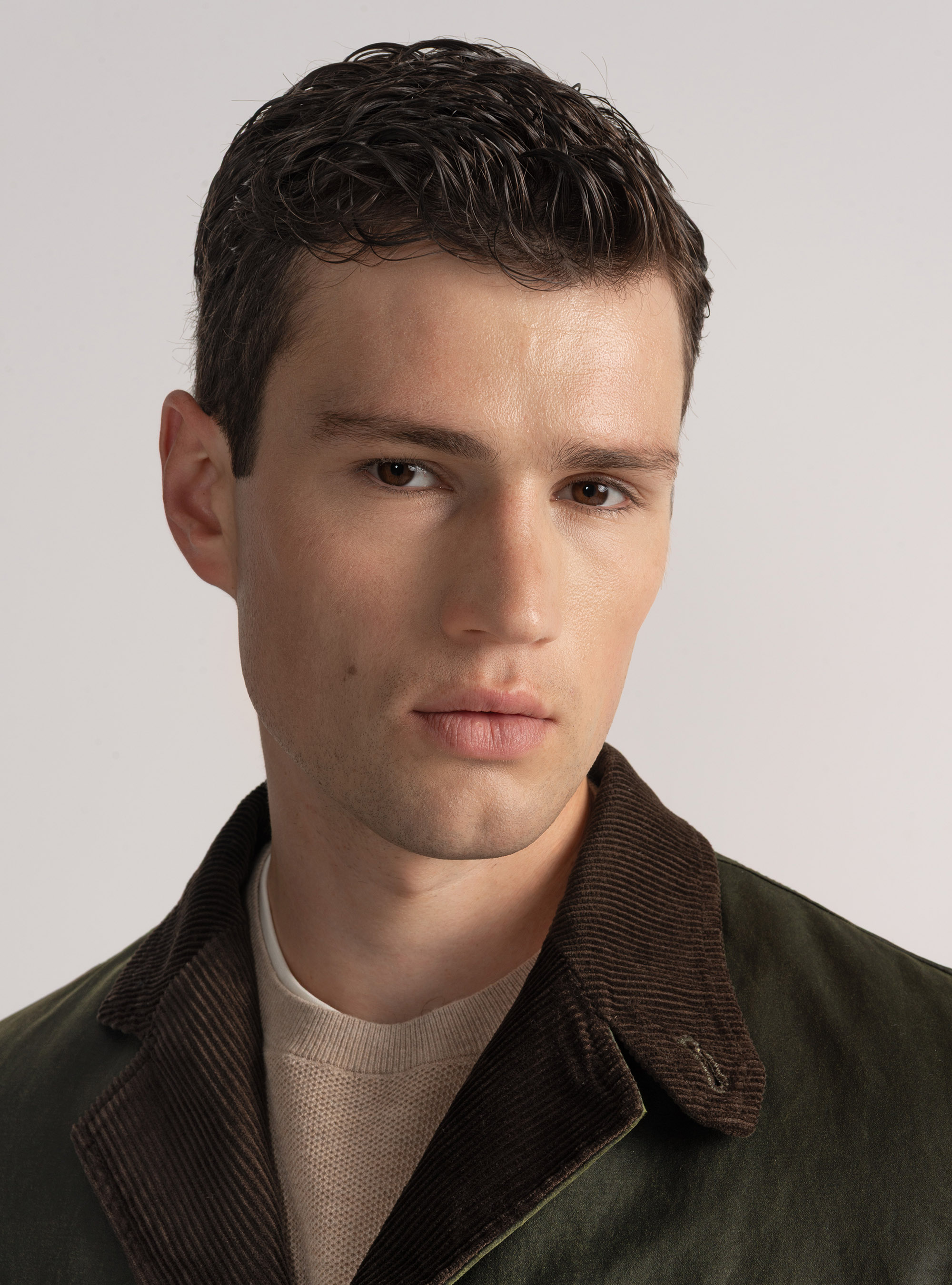 Chaqueta encerada en mezcla de algodón con detalles de terciopelo, VERDE