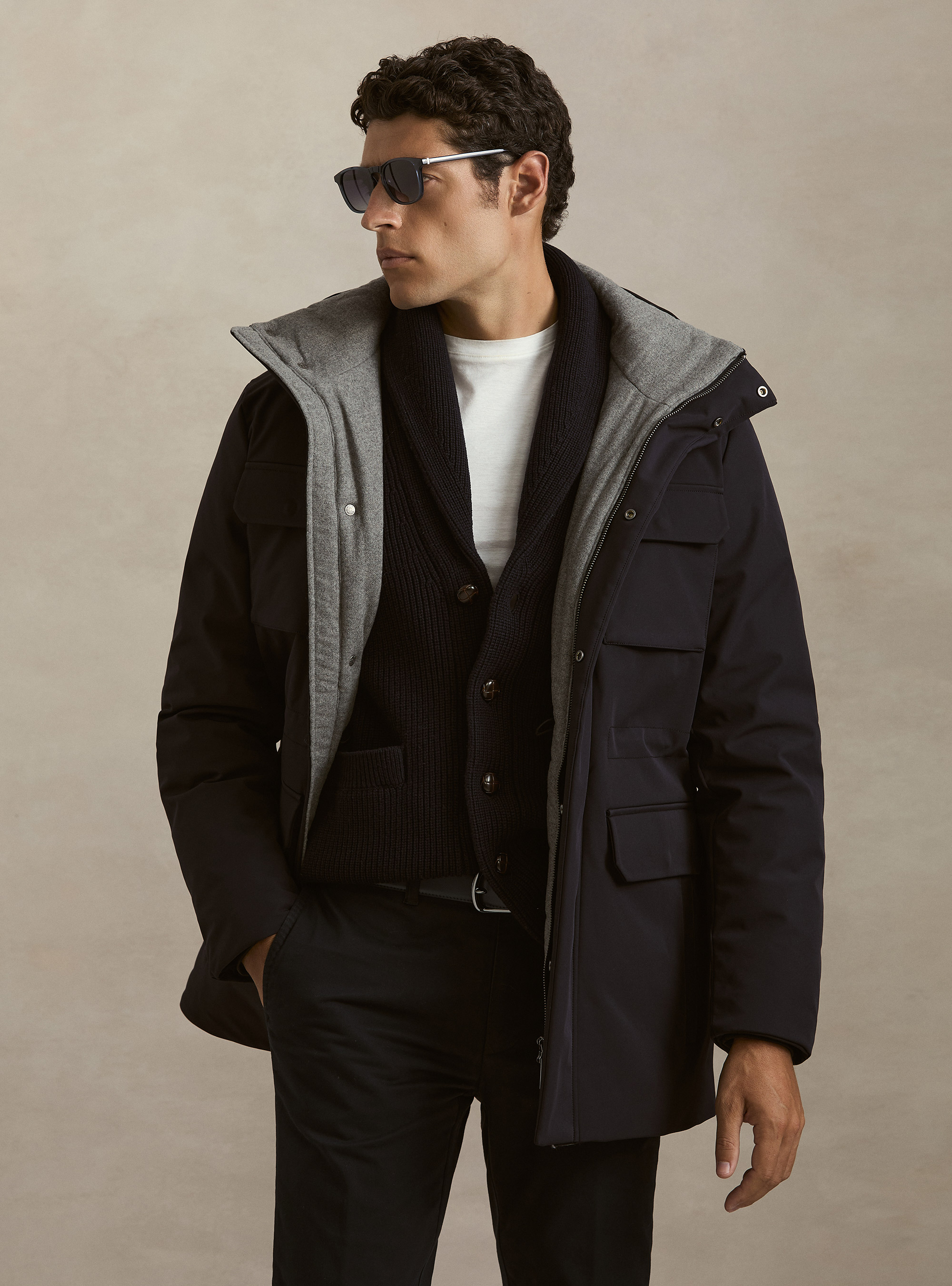 Giubbino tecnico con coulisse e cappuccio, BLU NAVY