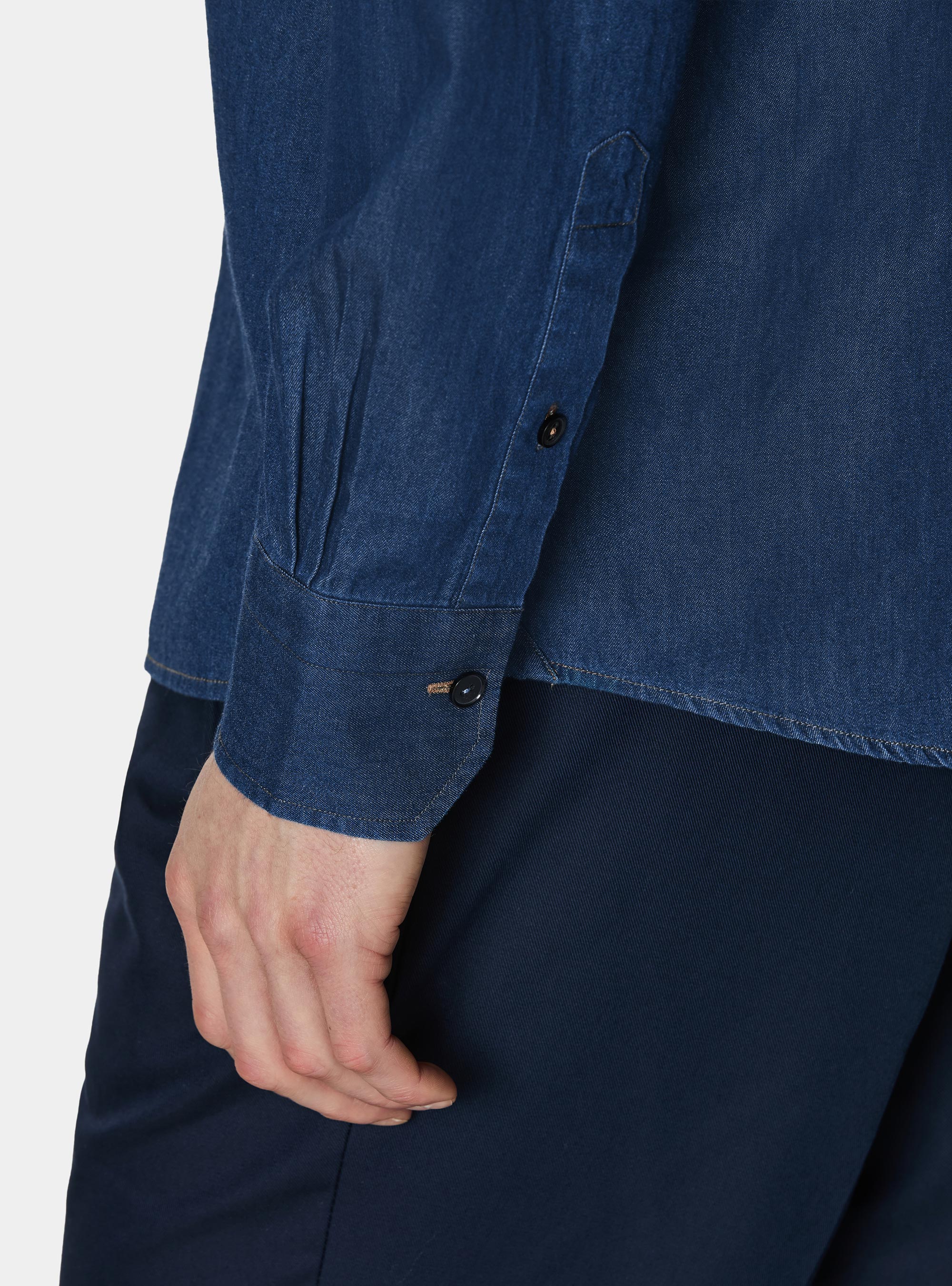 Camicia denim in cotone chambray, BLU NAVY