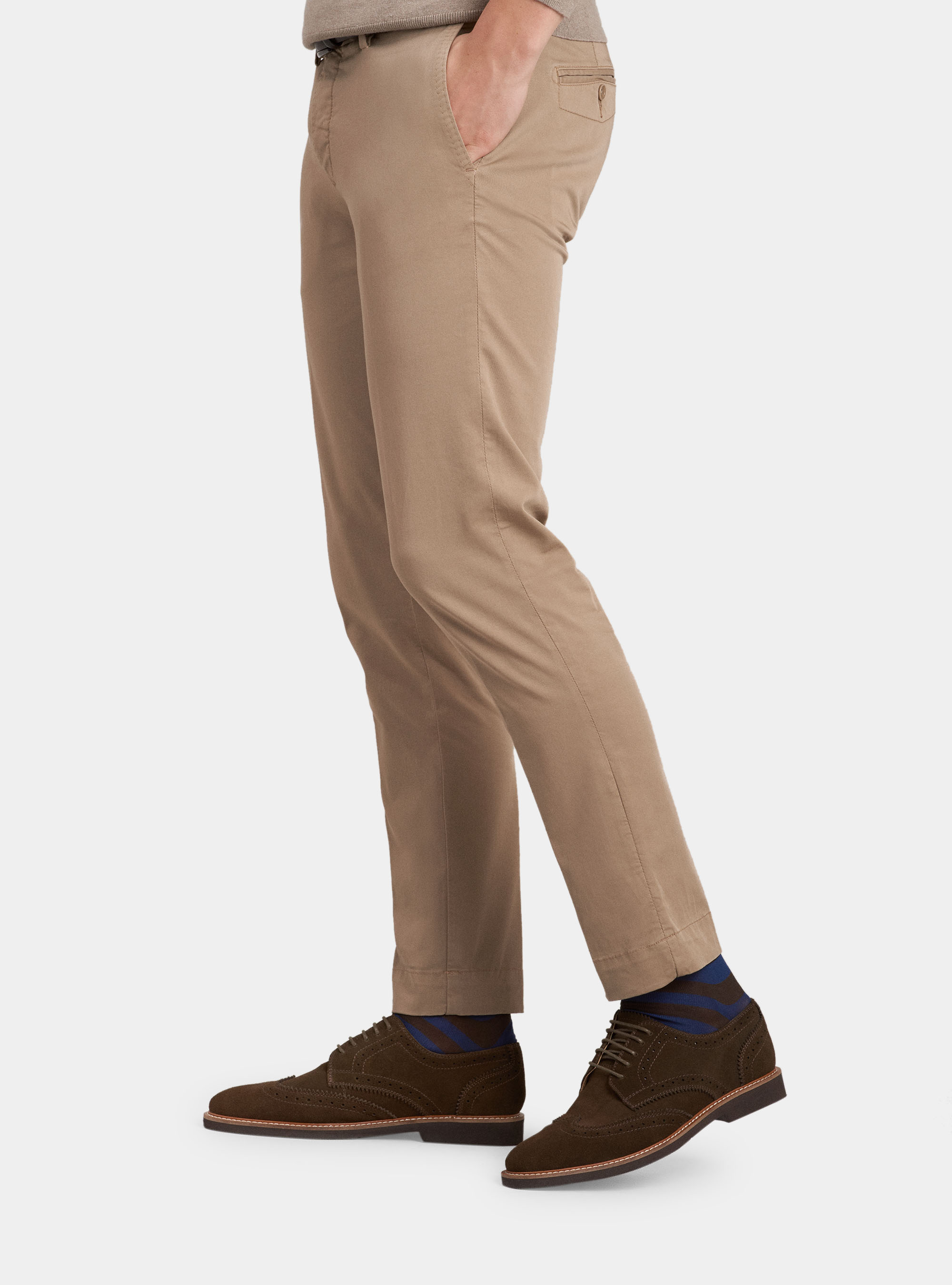 Stretch cotton twill chino trousers, SAND