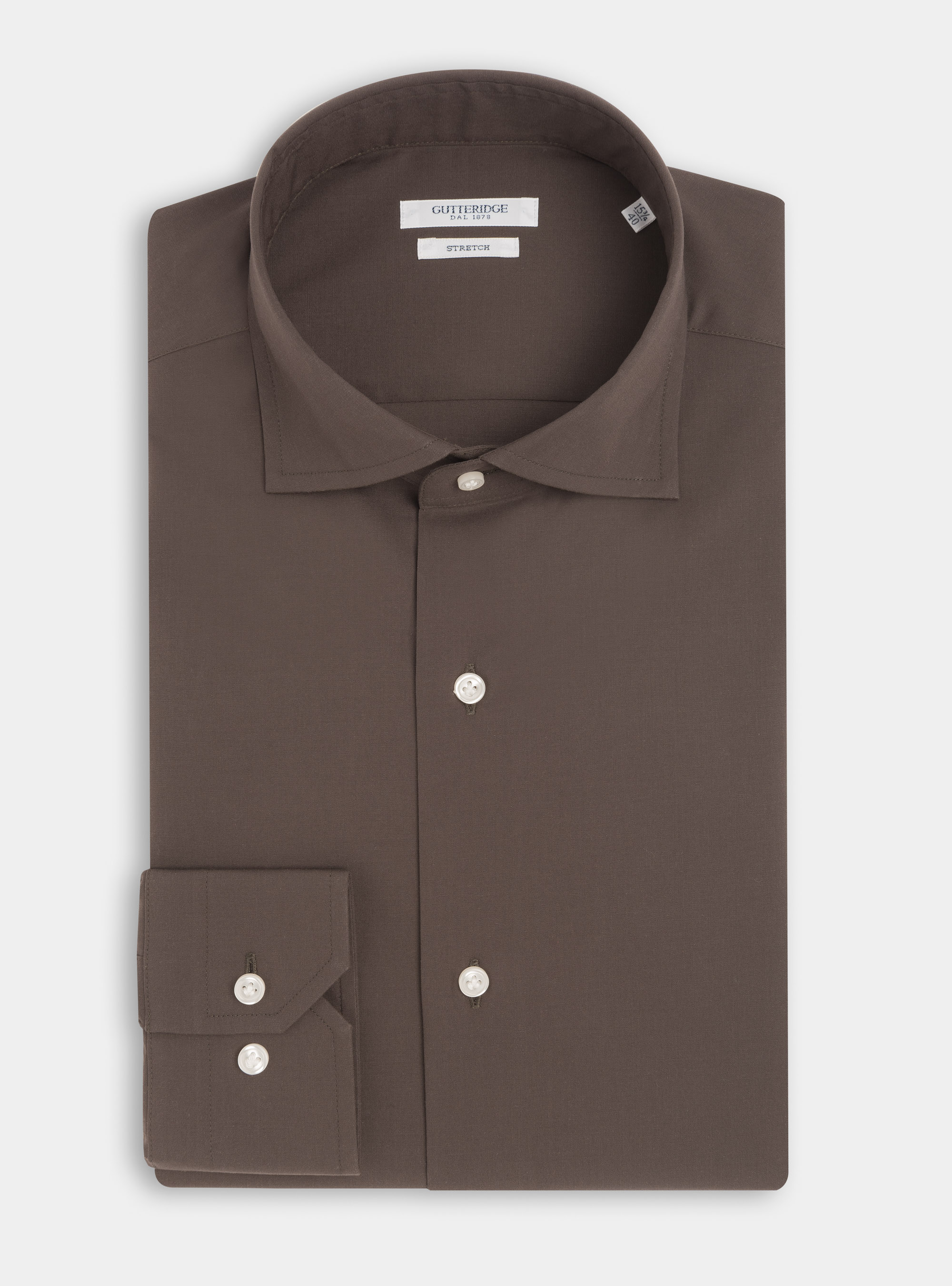 Camicia slim fit in popeline di cotone stretch, MARRONE