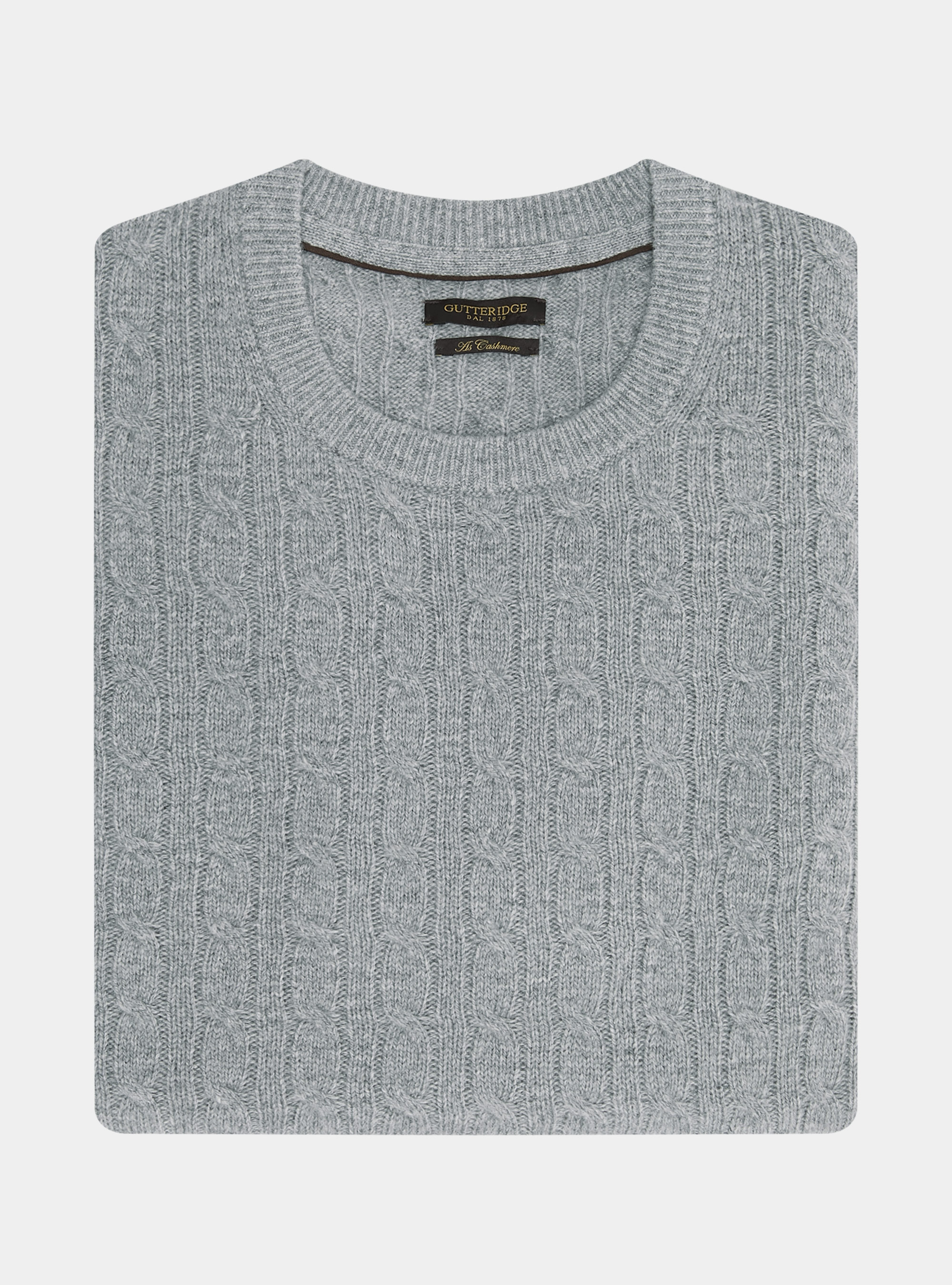 Maglia girocollo in lana cashmere a treccia, GRIGIO MELANGE 0151C