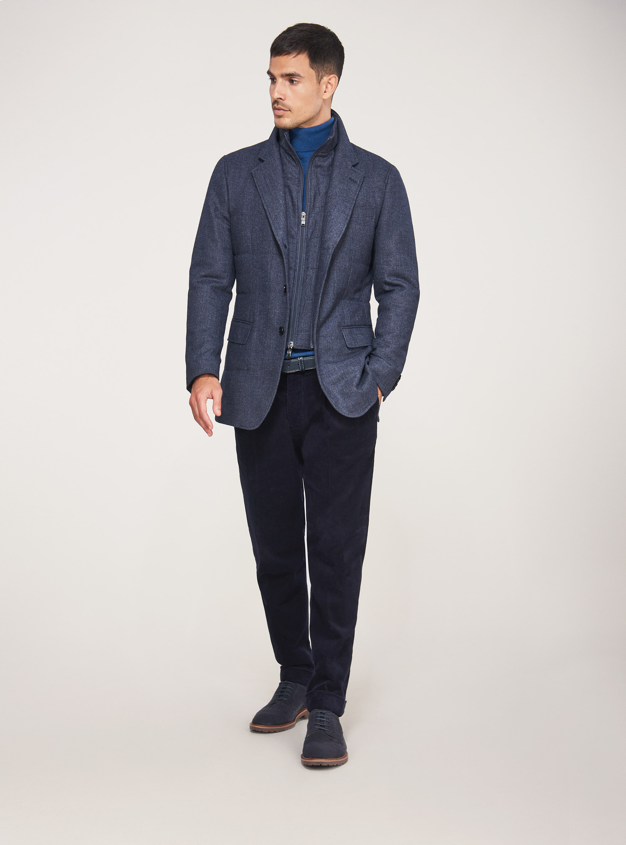 Giubbino in flanella imbottito con pettorina, BLU NAVY
