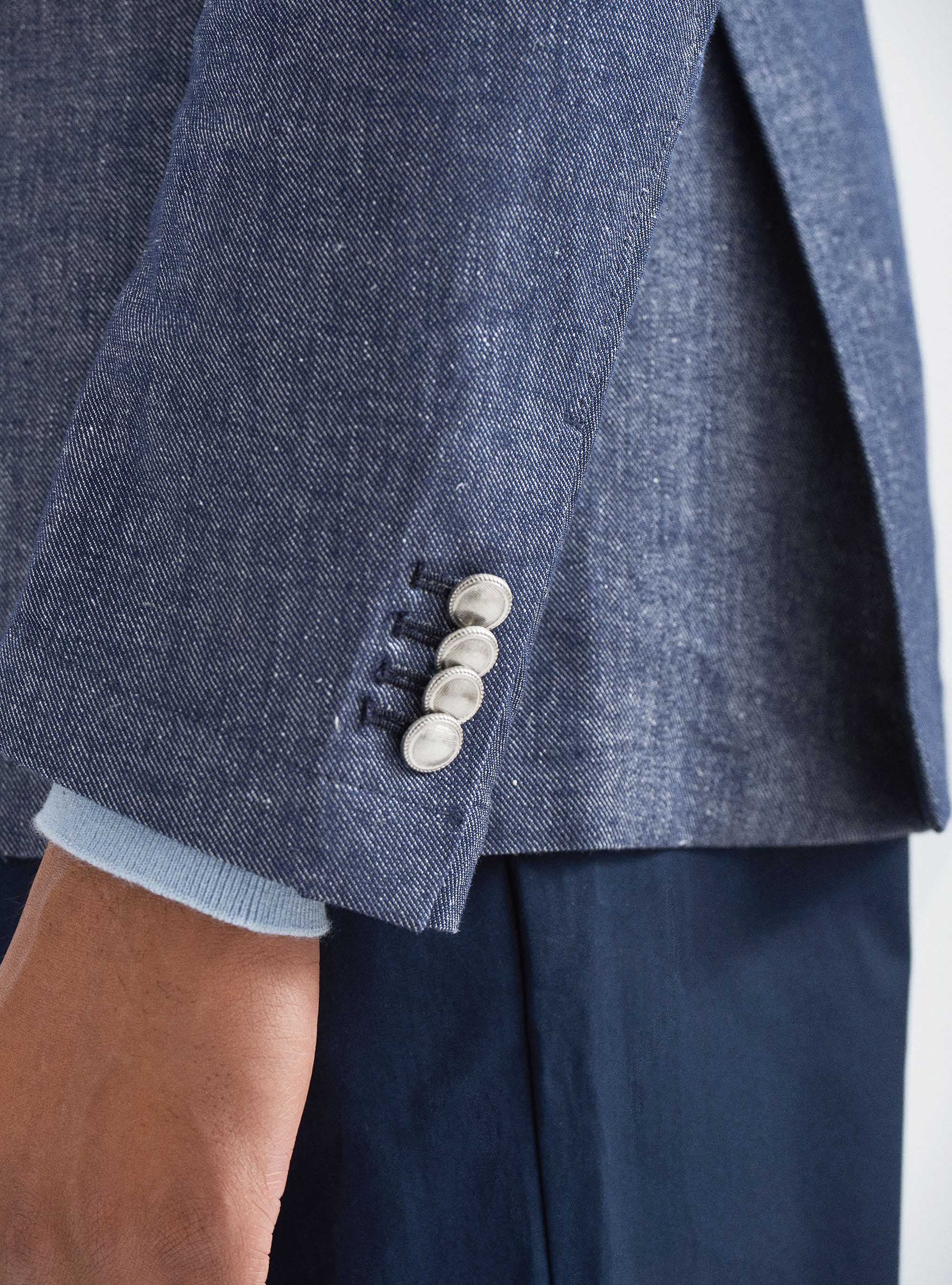 Giacca cotone e lino effetto denim, BLU NAVY