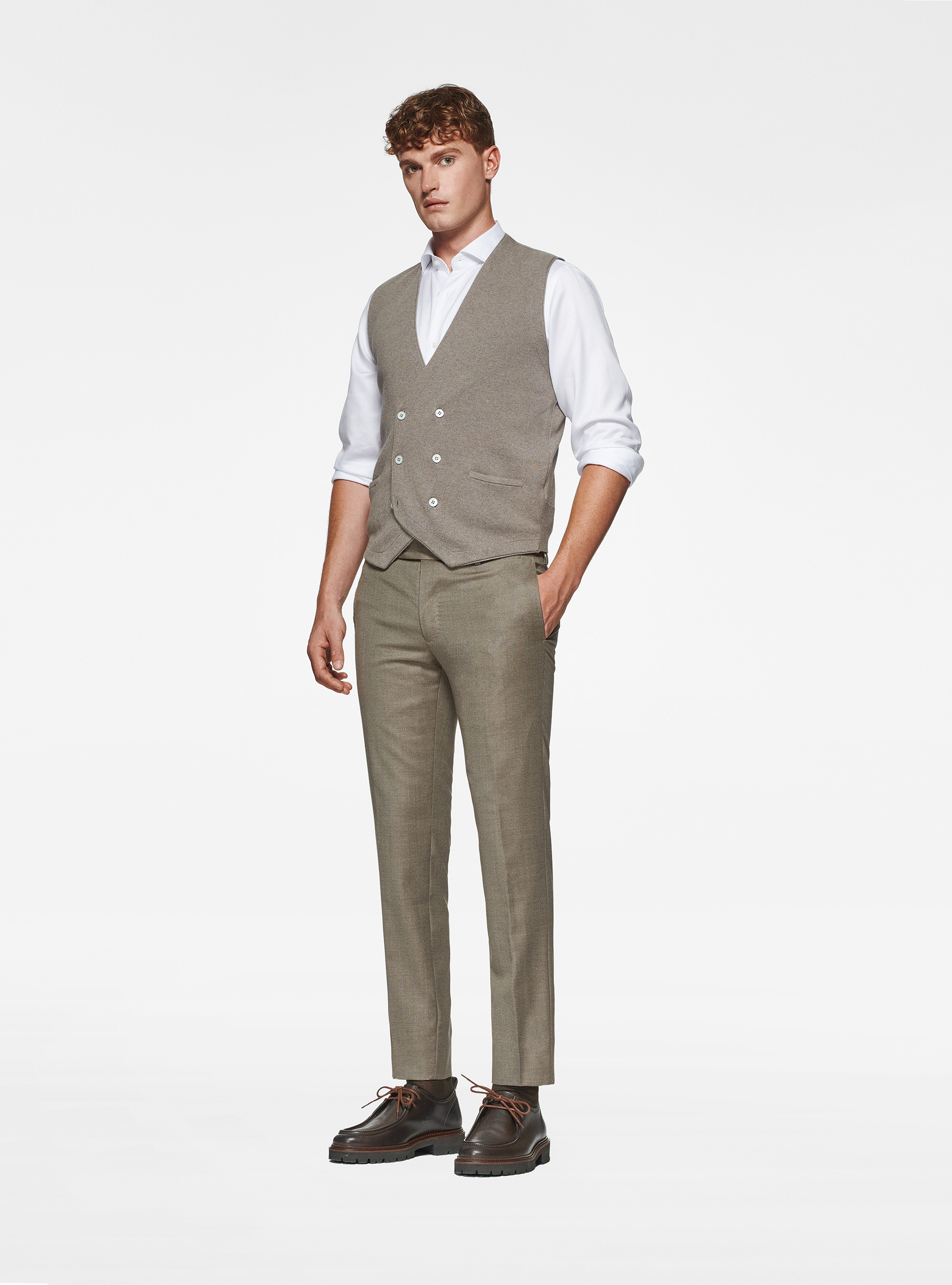 Gilet doppiopetto in maglia in cotone seta e cashmere, FANGO