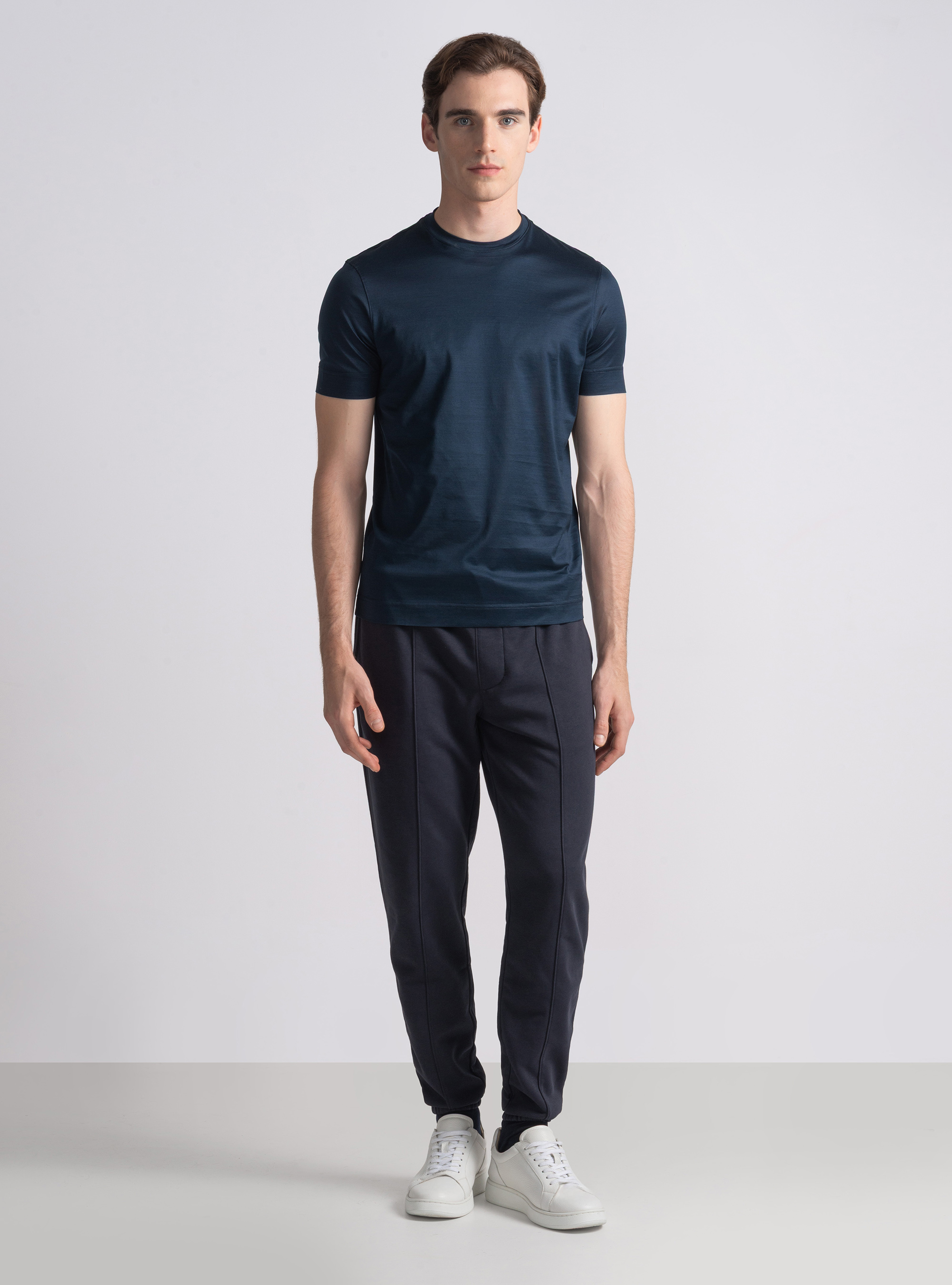 T-shirt manica corta in cotone filo di scozia, BLU NAVY