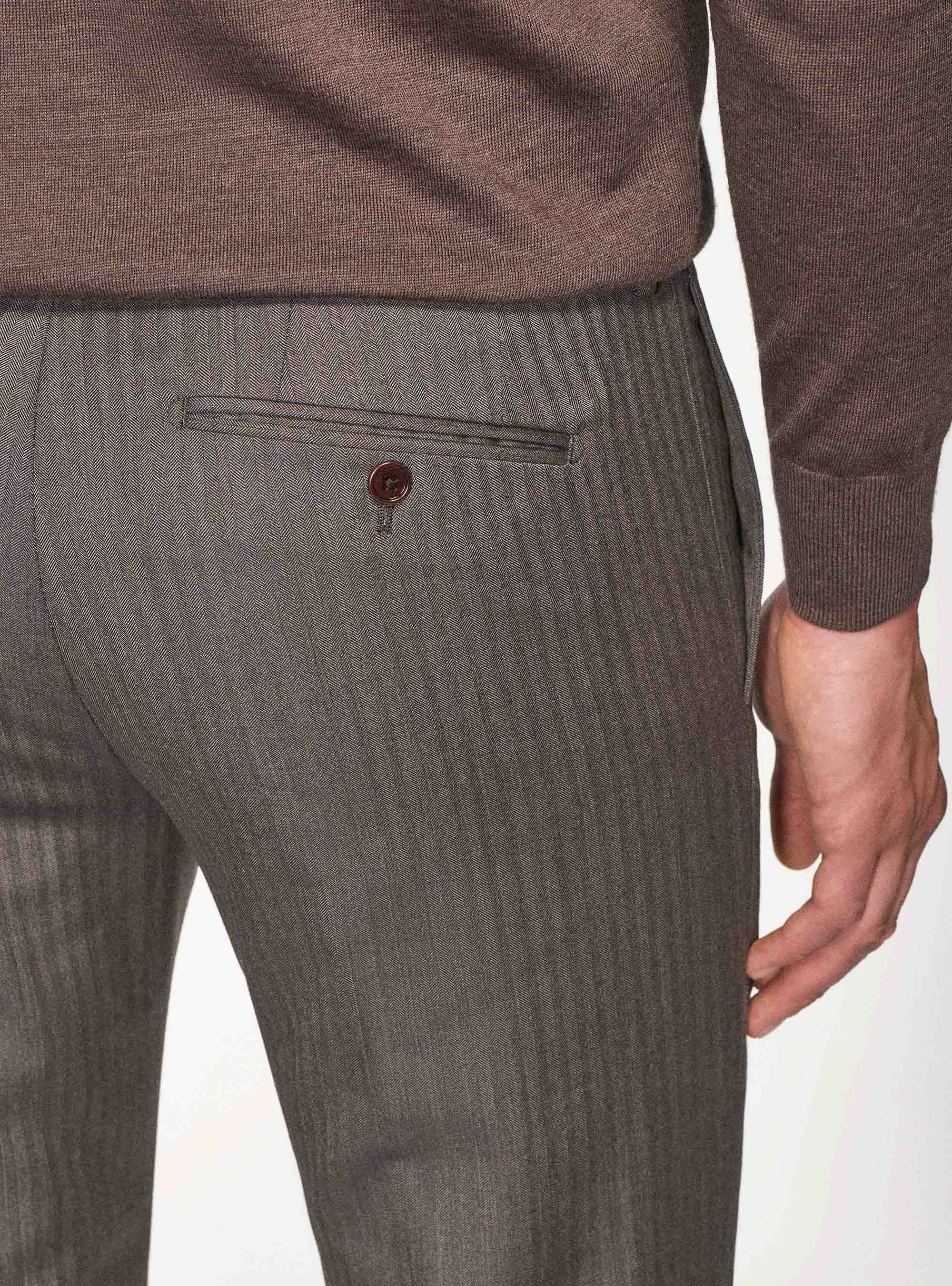 Pantaloni per abito in pura lana spigata superfine 110's Vitale Barberis Canonico, FANGO