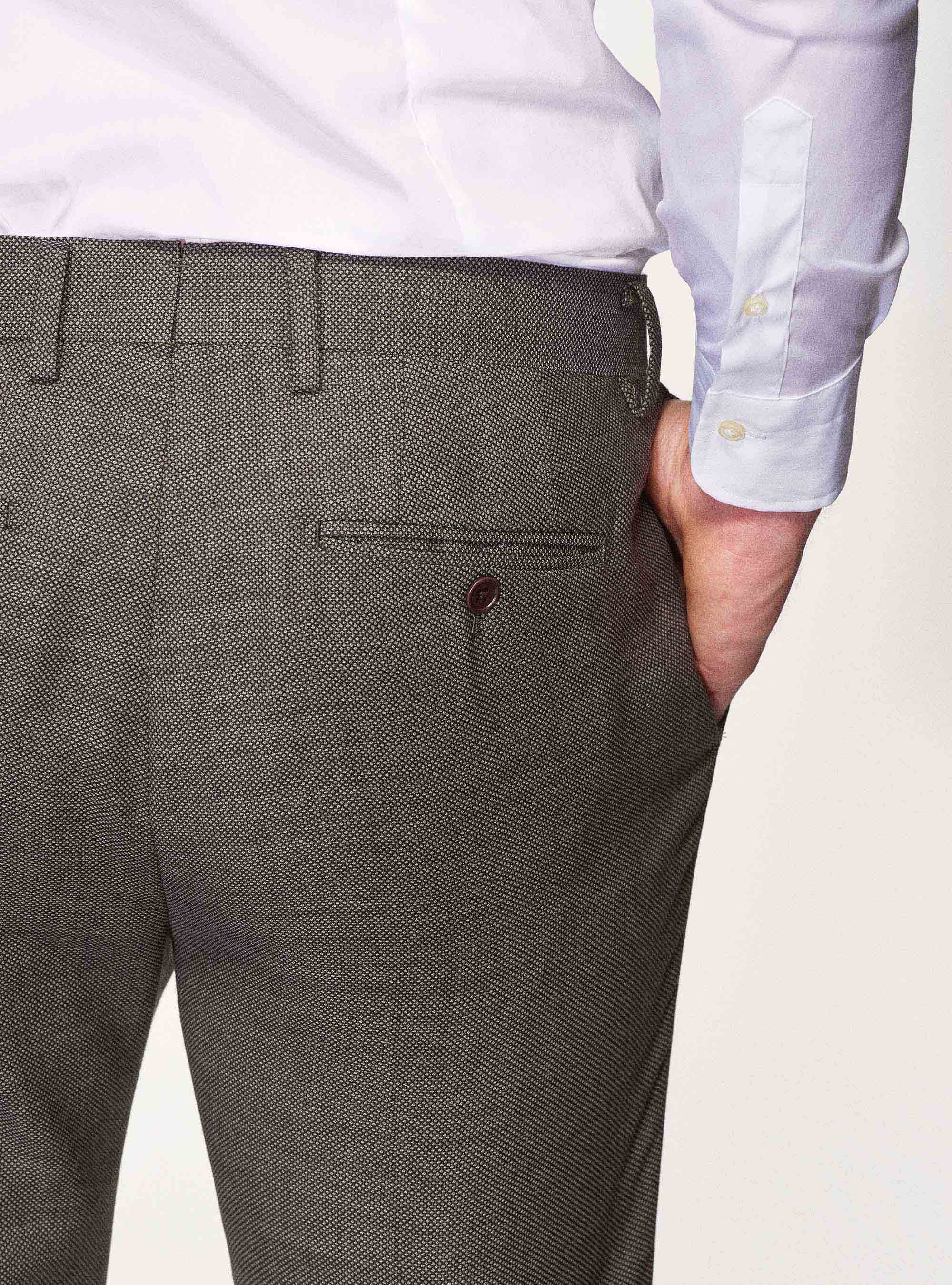 Pantaloni per abito in pura lana occhio di pernice, MARRONE