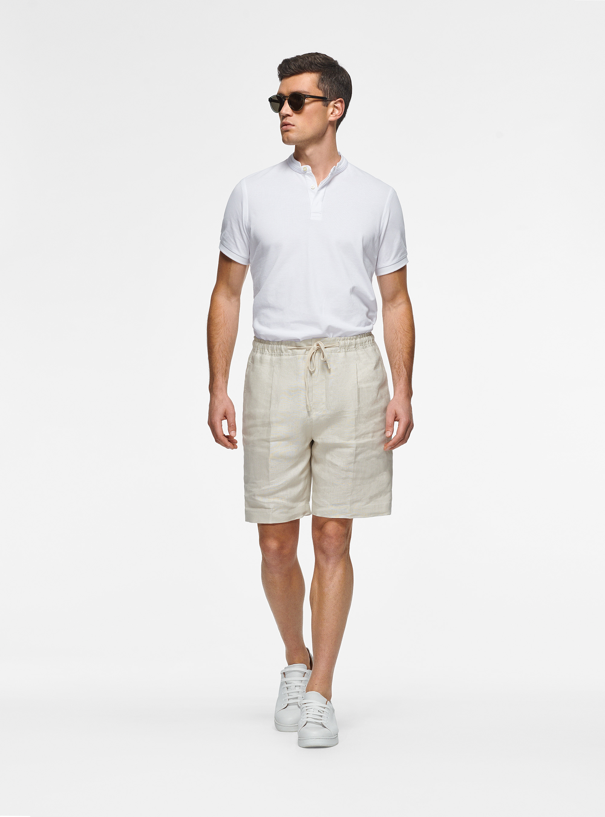 Polo coreana in piquet, BIANCO