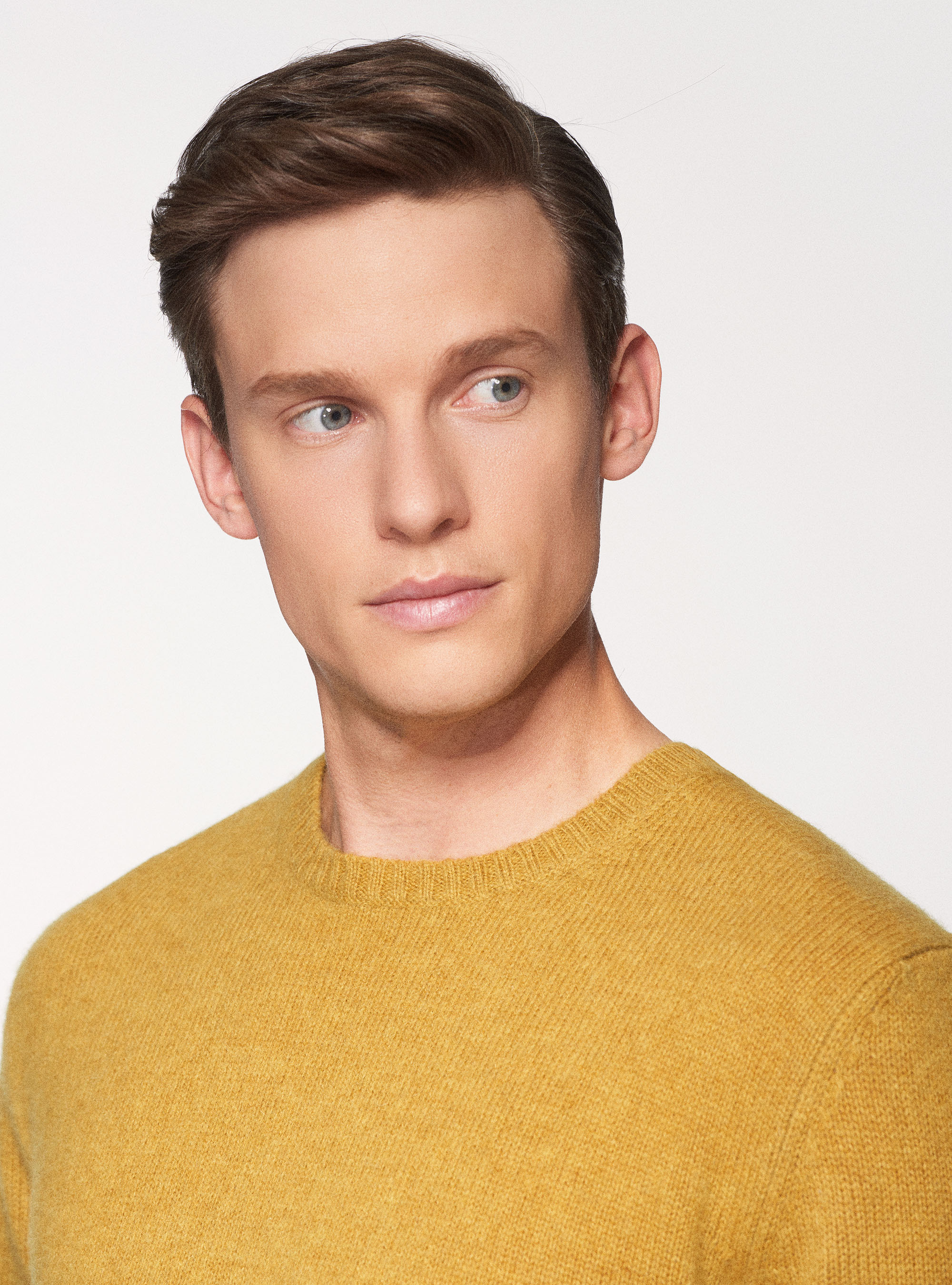 Maglia girocollo in pura lana shetland, SENAPE 0715C