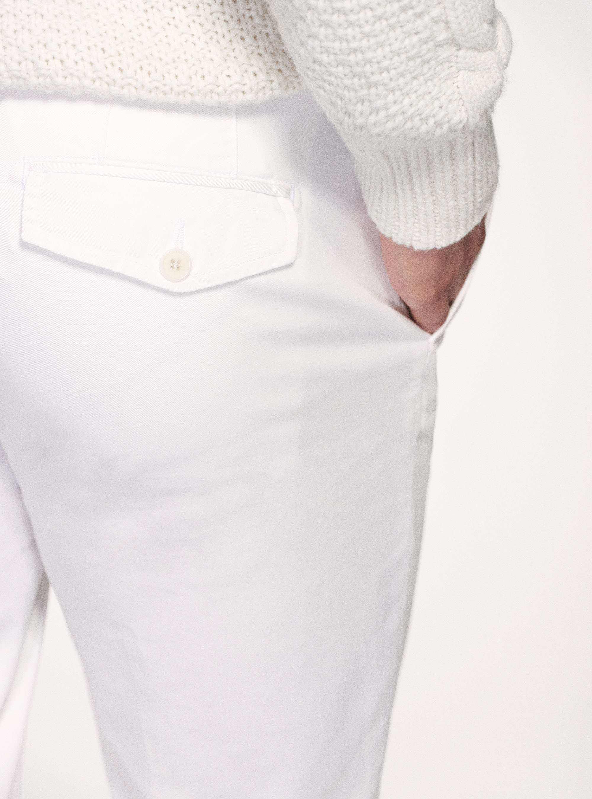 Pantaloni chino in twill di cotone stretch, BIANCO