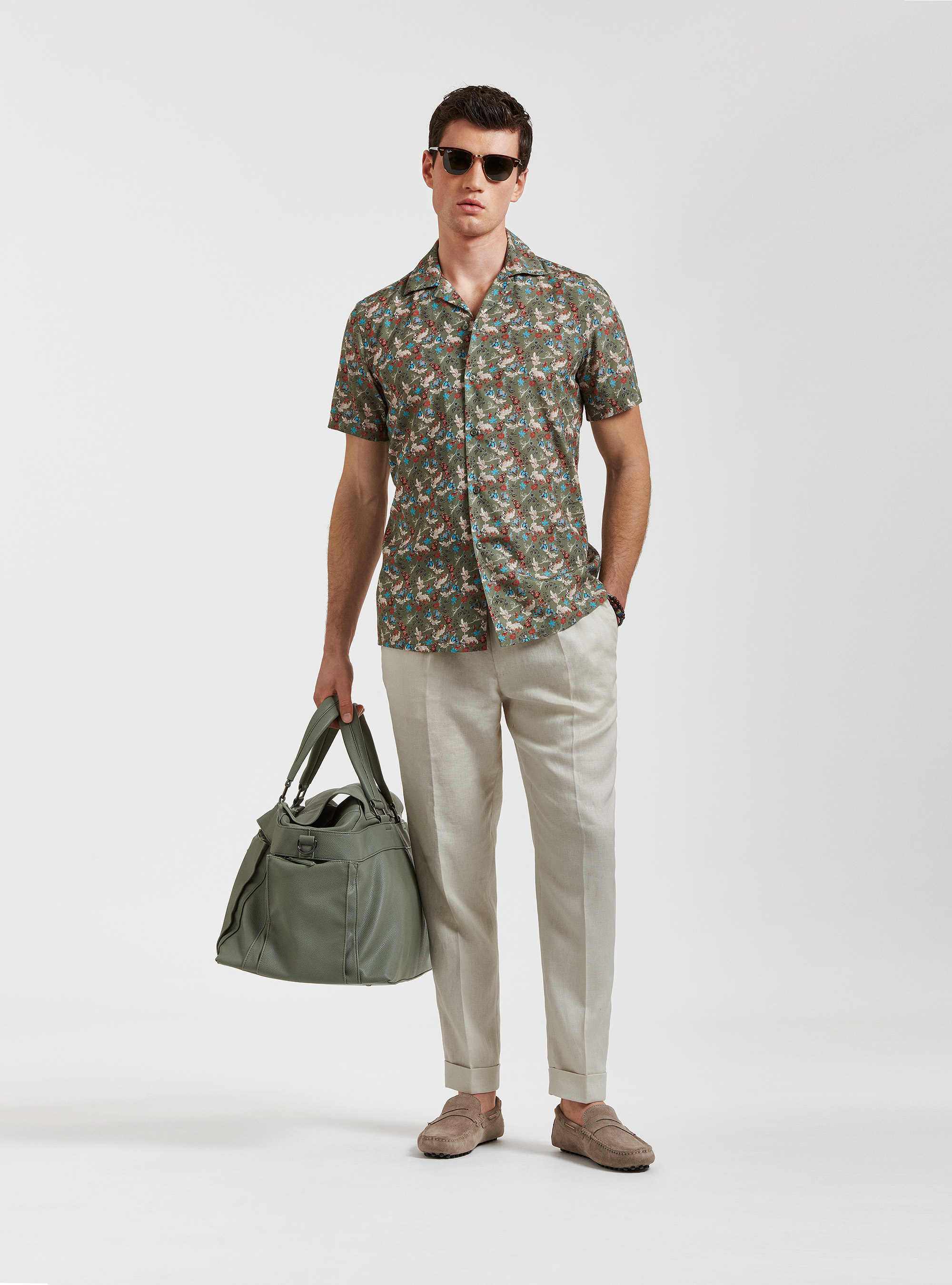 Camicia collo bowling a fantasia floreale, SALVIA 0602C