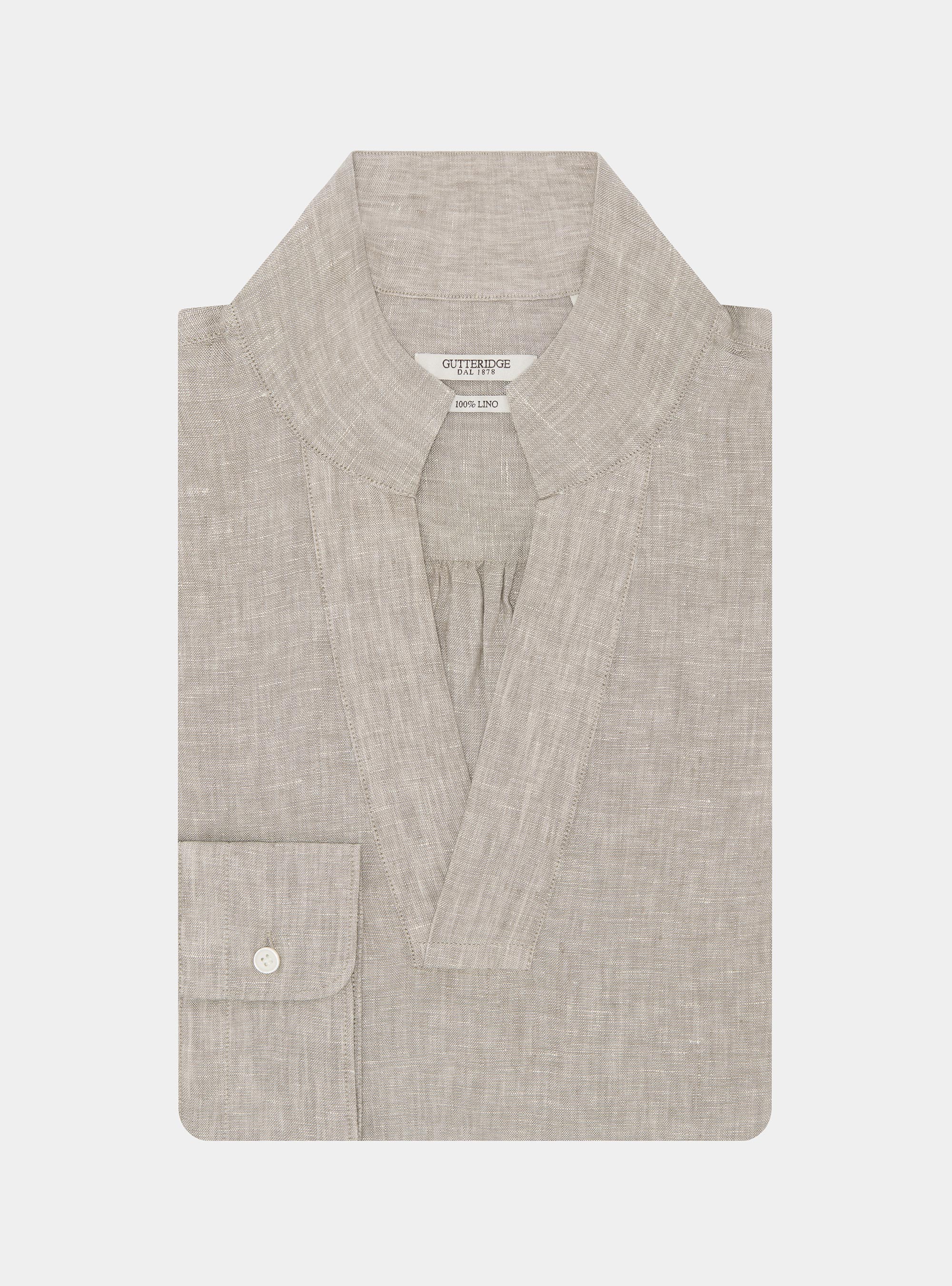 Pure linen shirt with wing collar, SABBIA MELANGE 0564C