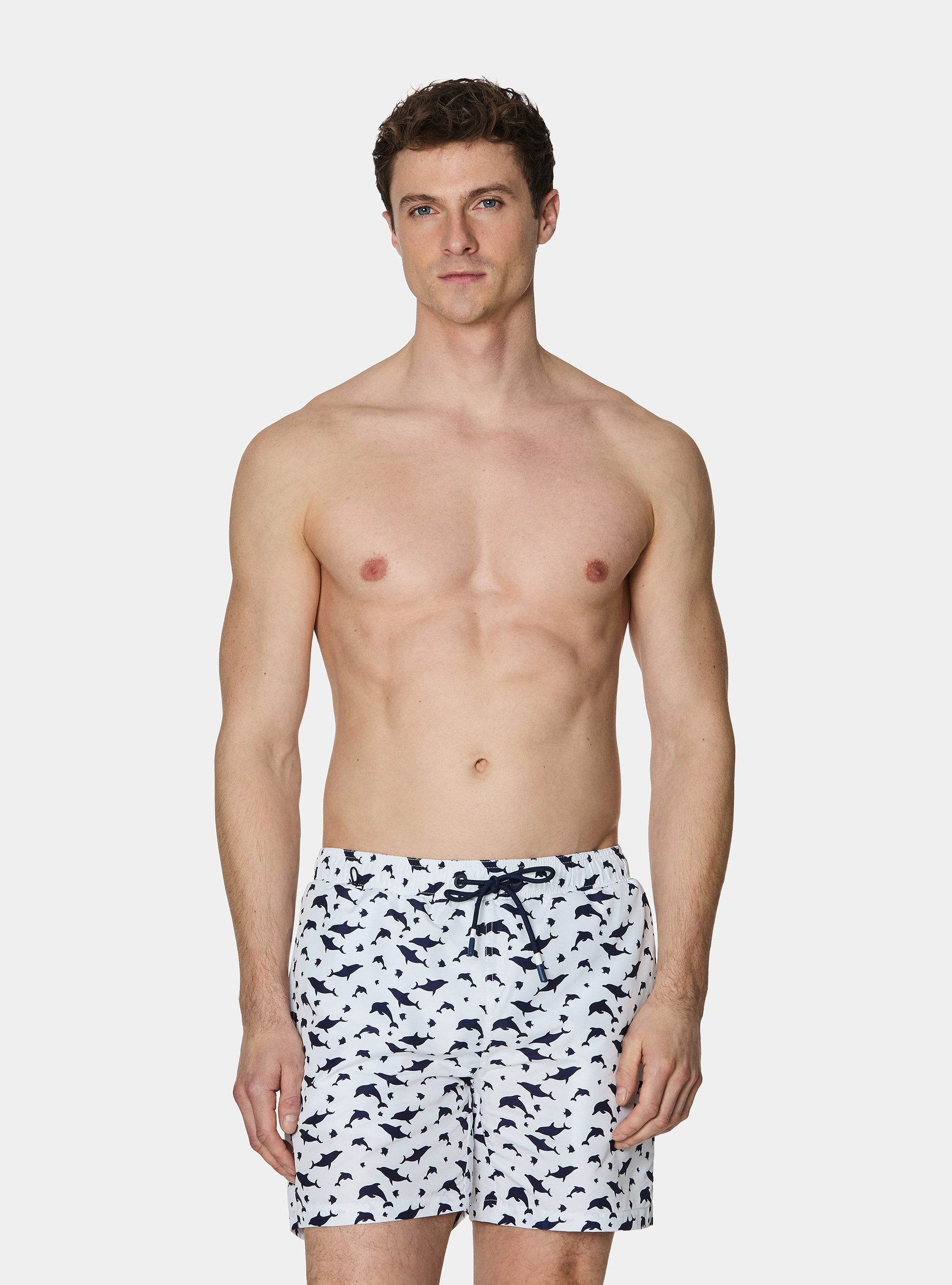 Costume da bagno con stampa fantasia pesci, WHITE