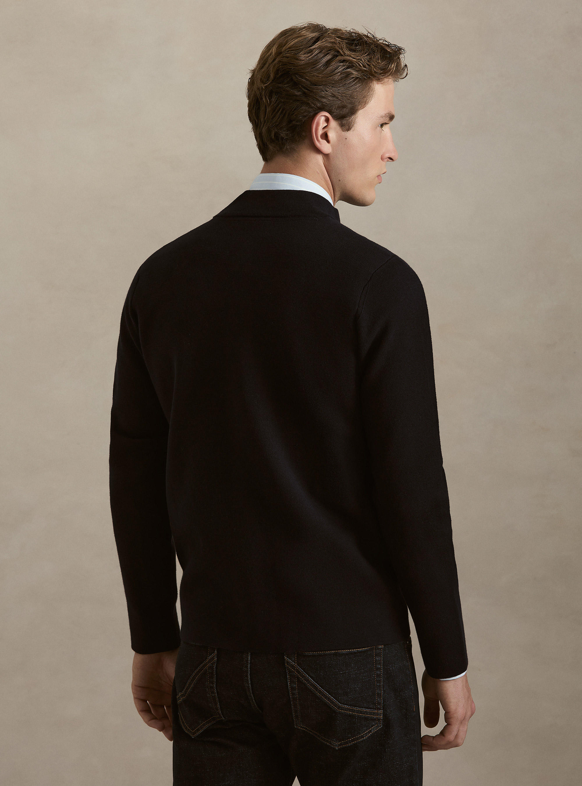 Cardigan coreano in maglia misto cotone, BLU NAVY