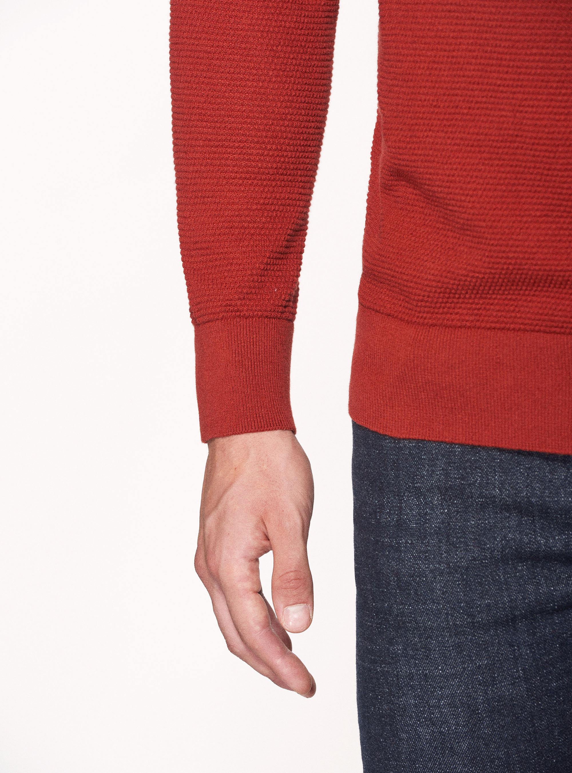 Dolcevita in cotone cashmere punto riso, MATTONE