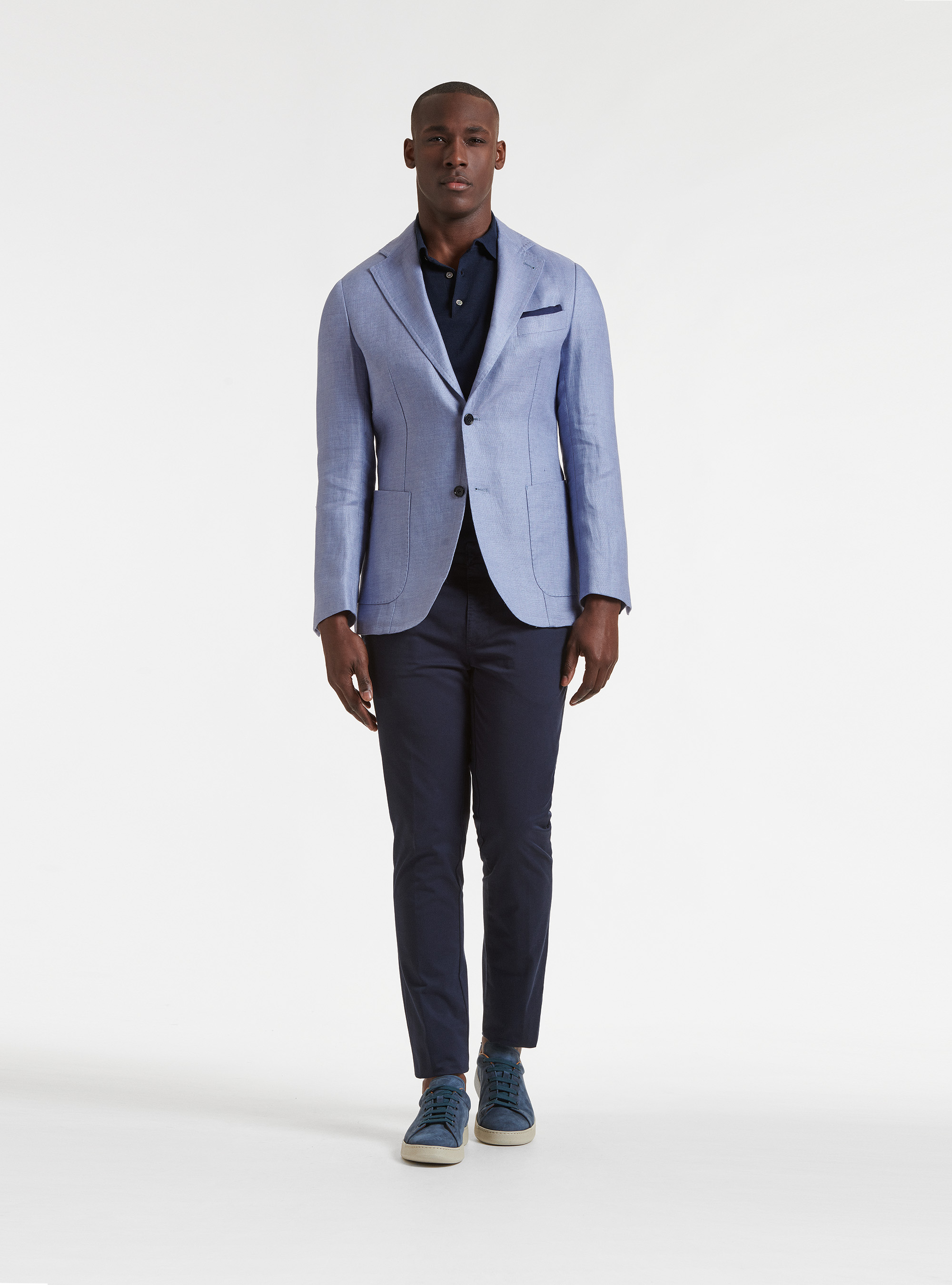 Giacca in puro lino hopsack, AZZURRO