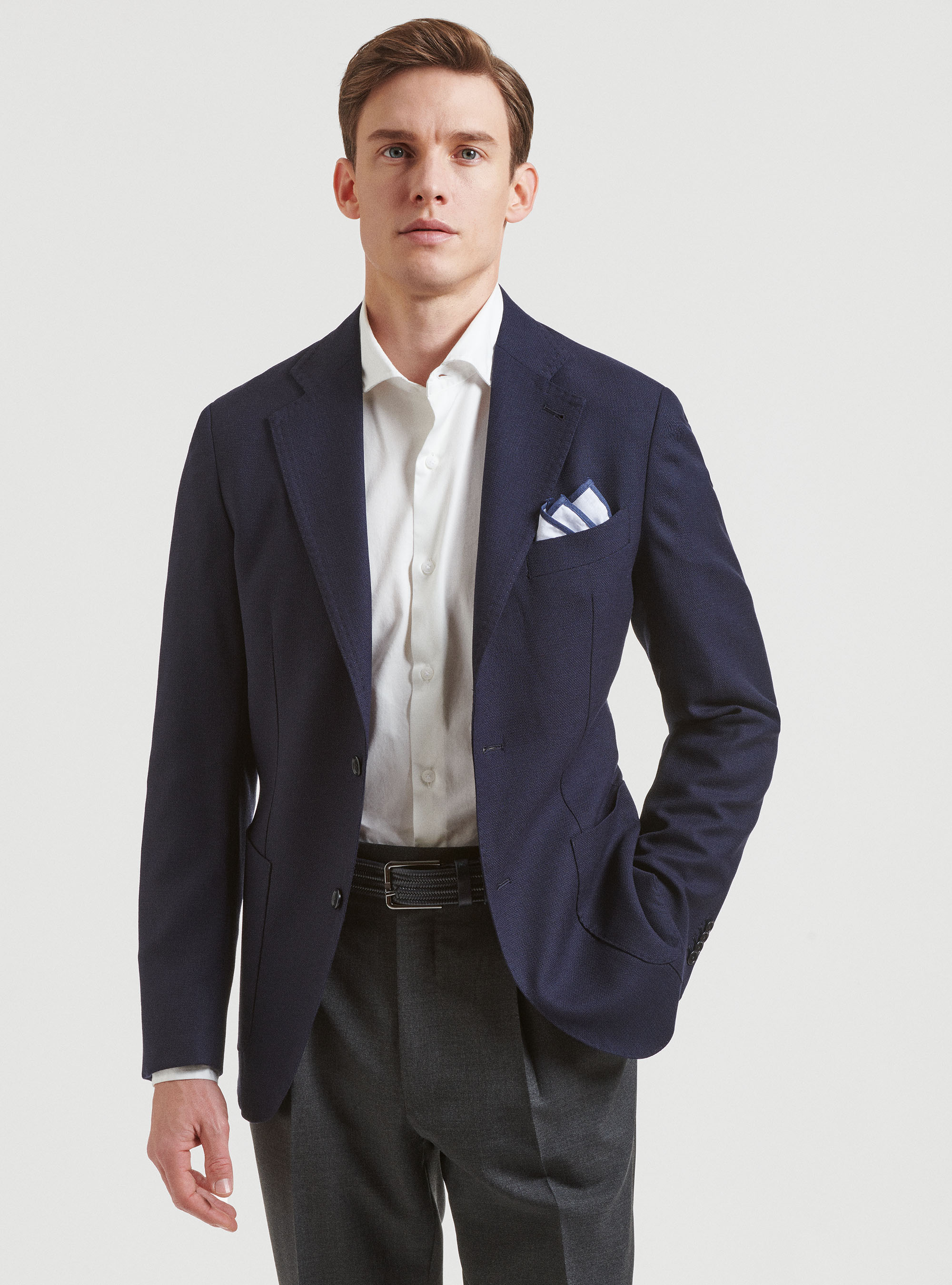 Giacca in pura lana hopsack, BLU NAVY