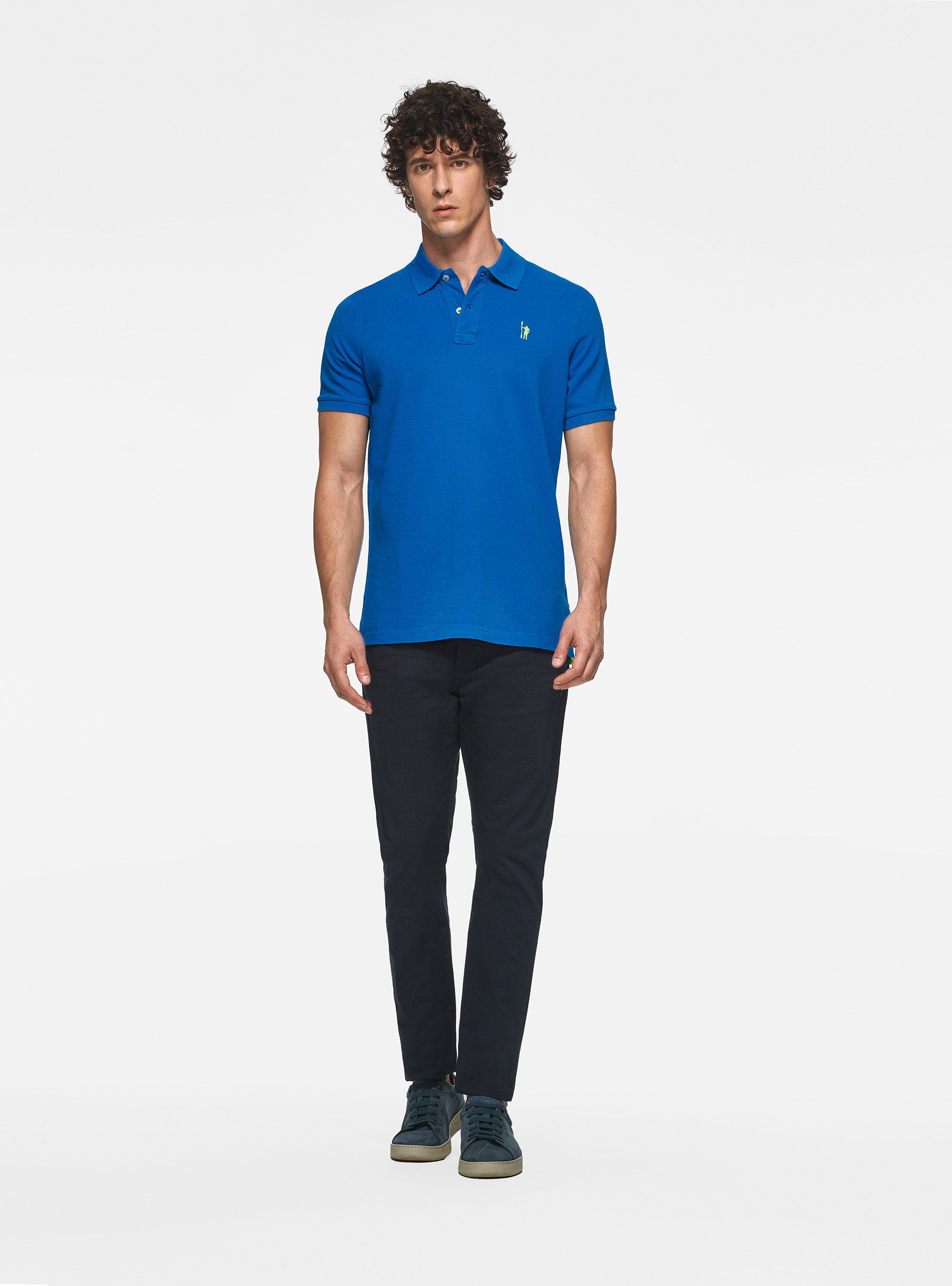 Polo in piquet con ricamo, BLU ROYAL