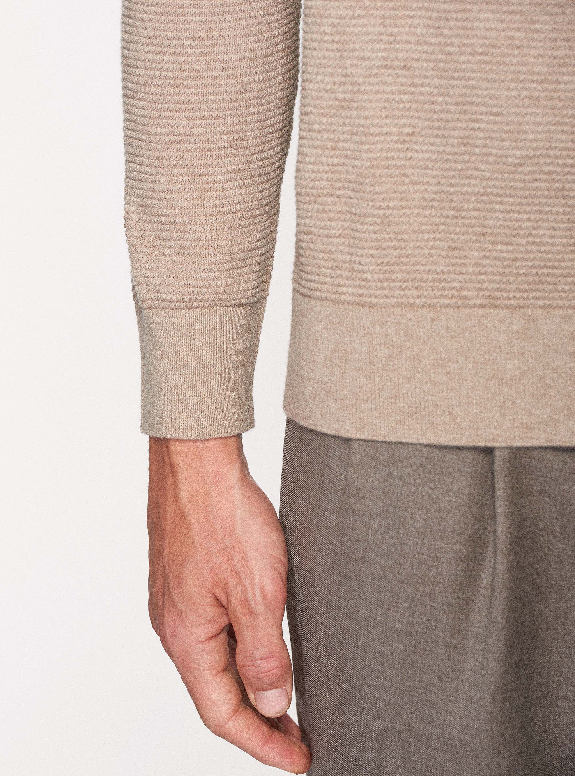 Dolcevita in cotone cashmere punto riso, PANNA