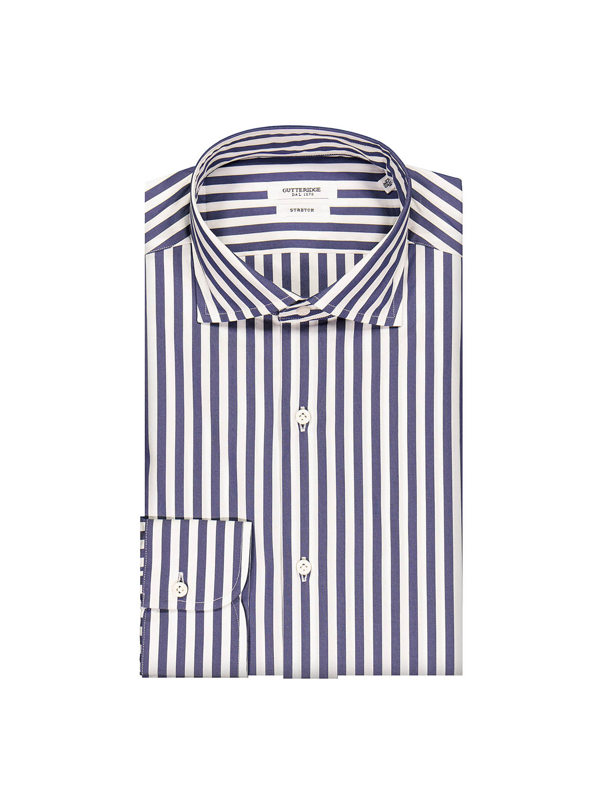 Semi Open Collar French Collar Shirt In Wide Striped Stretch Cotton Gutteridgeeu Last Sizes Uomo