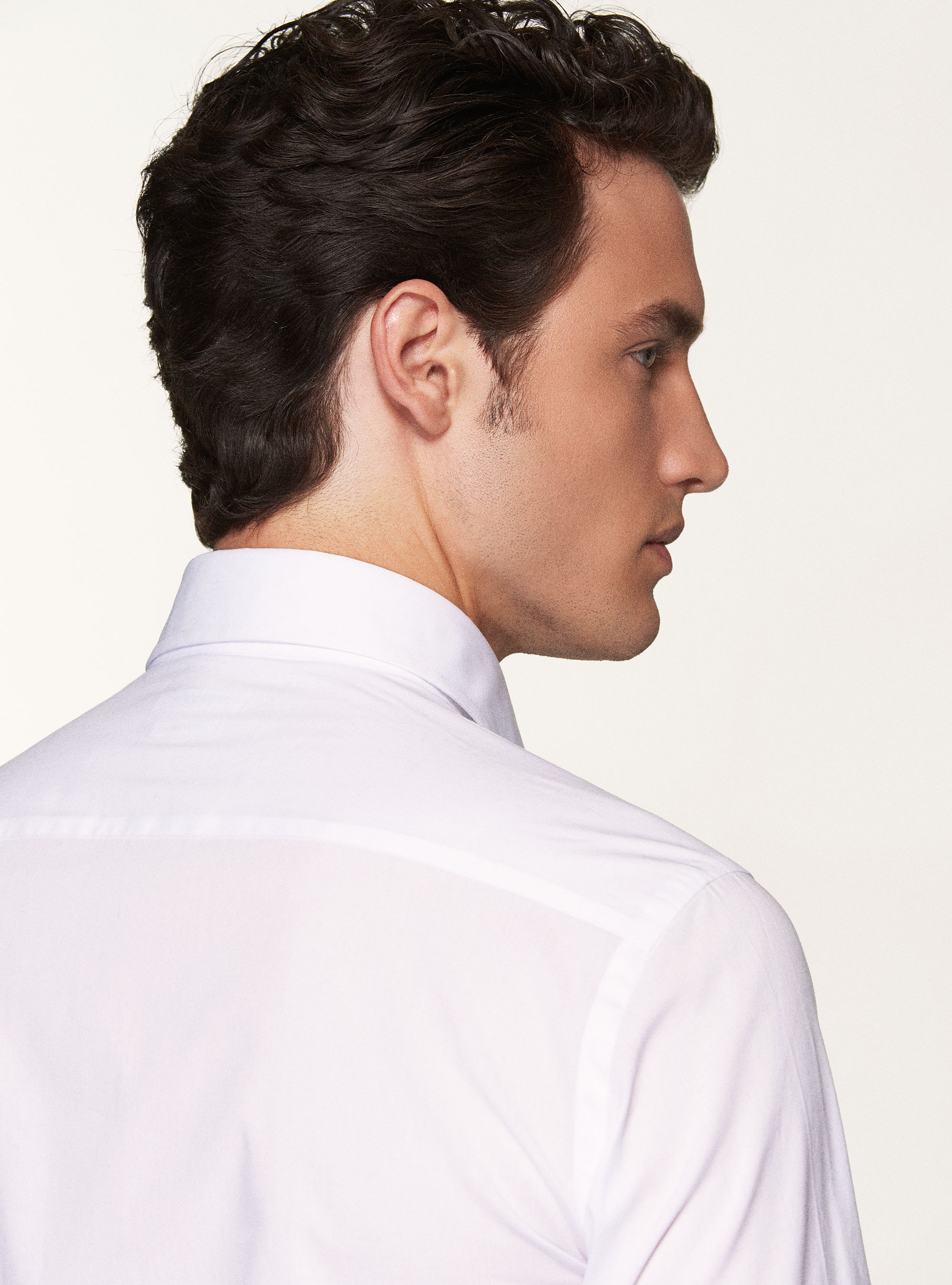 Camicia slim fit in popeline di cotone stretch, BIANCO