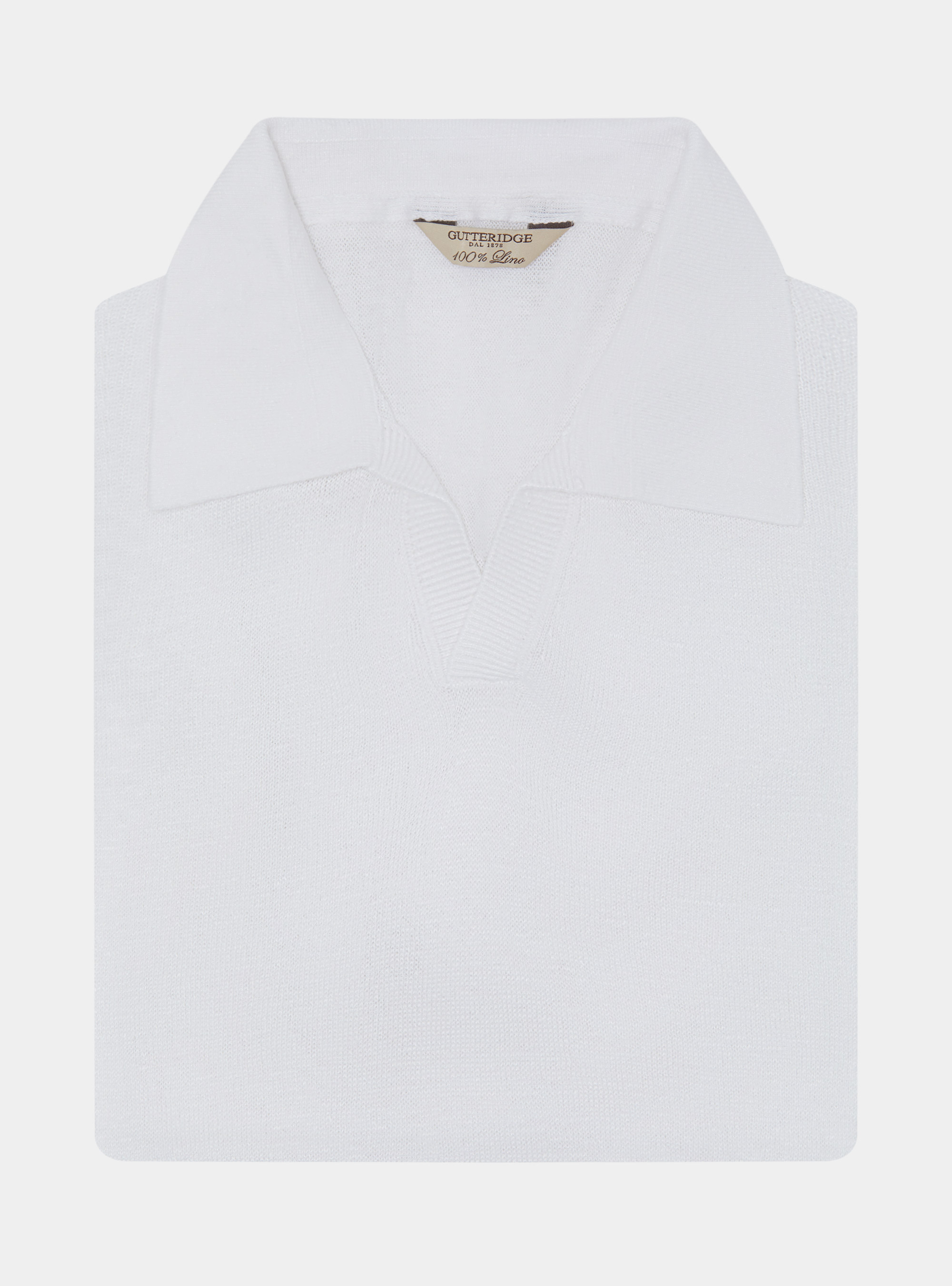 Polo in maglia senza bottoni in puro lino, BIANCO