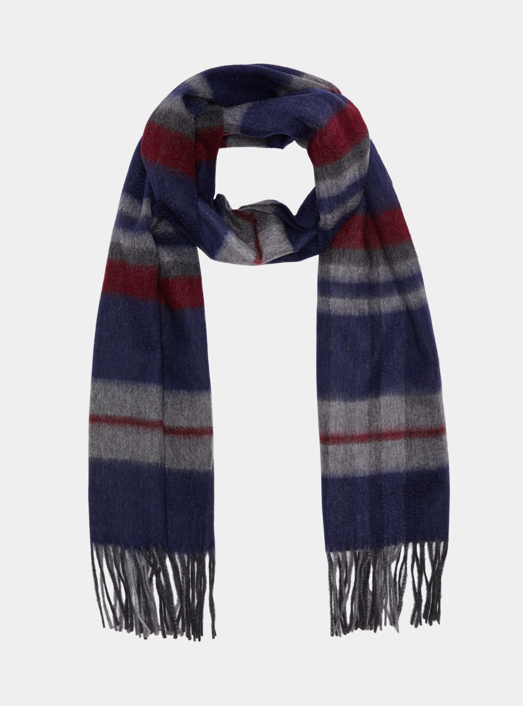 Echarpe à carreaux en laine et cachemire, BLEU MARINE
