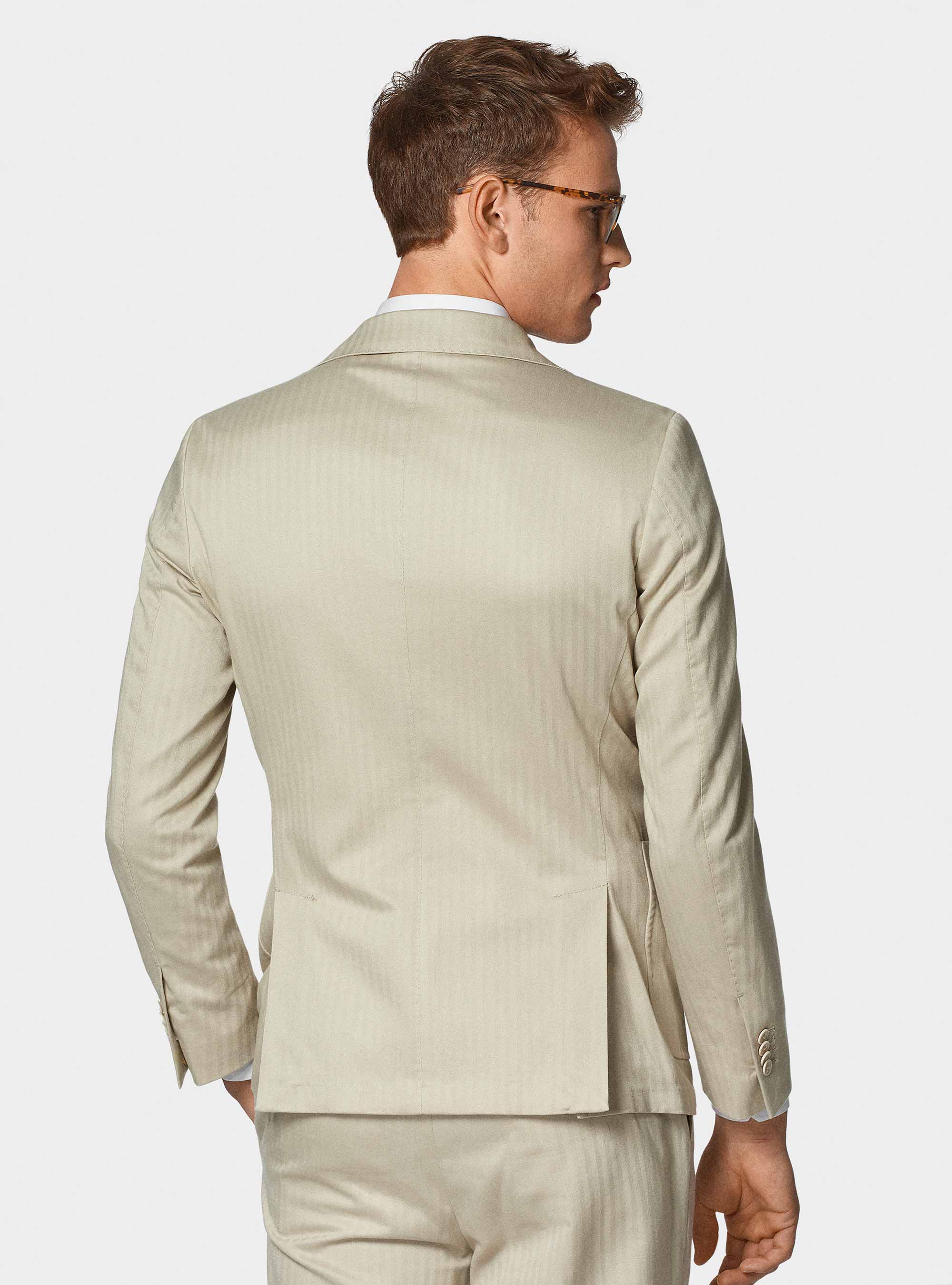 Giacca abito doppiopetto in cotone e lino, ECRU