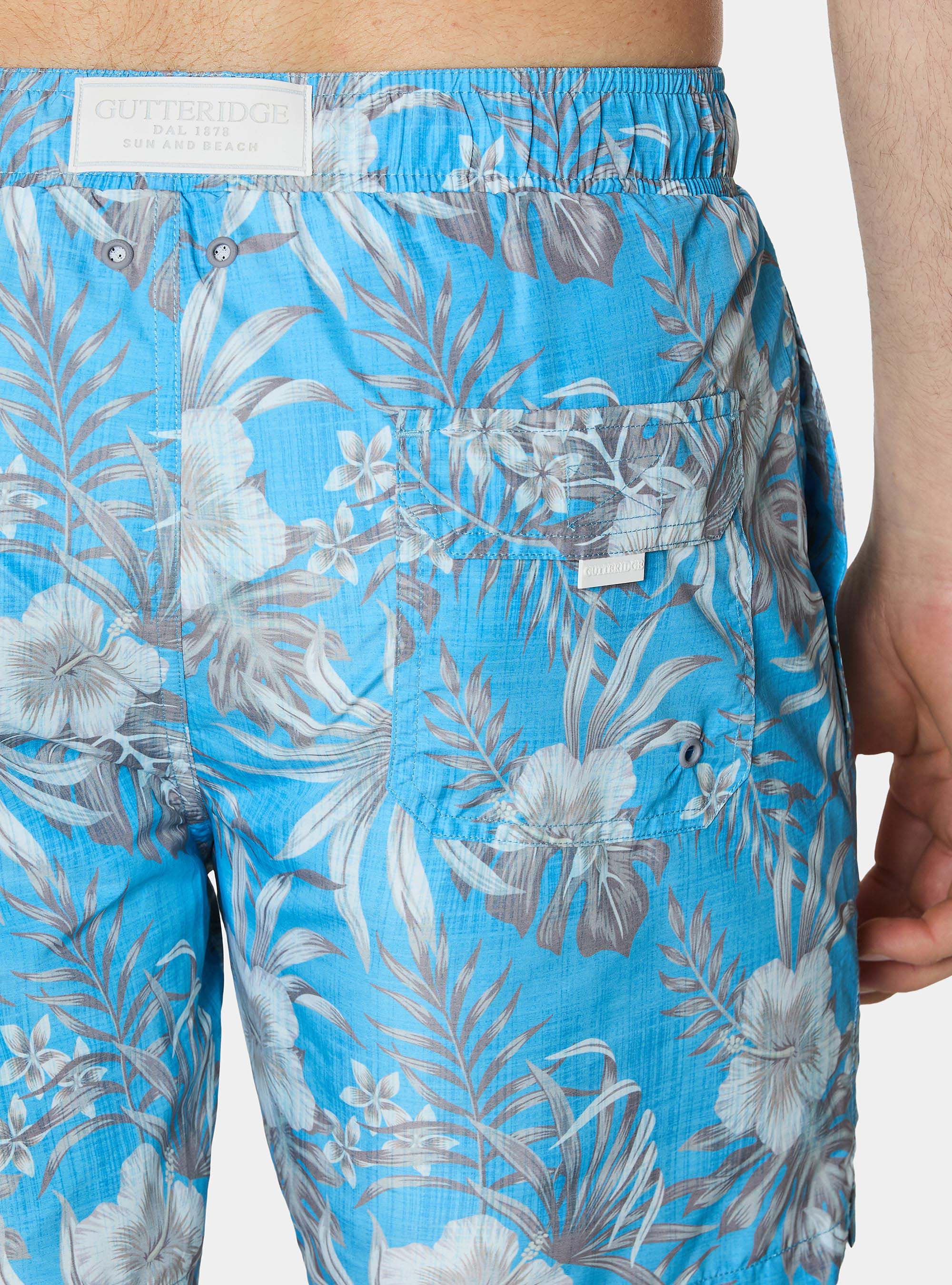 Costume da bagno stampato con fiori, LIGHT BLUE