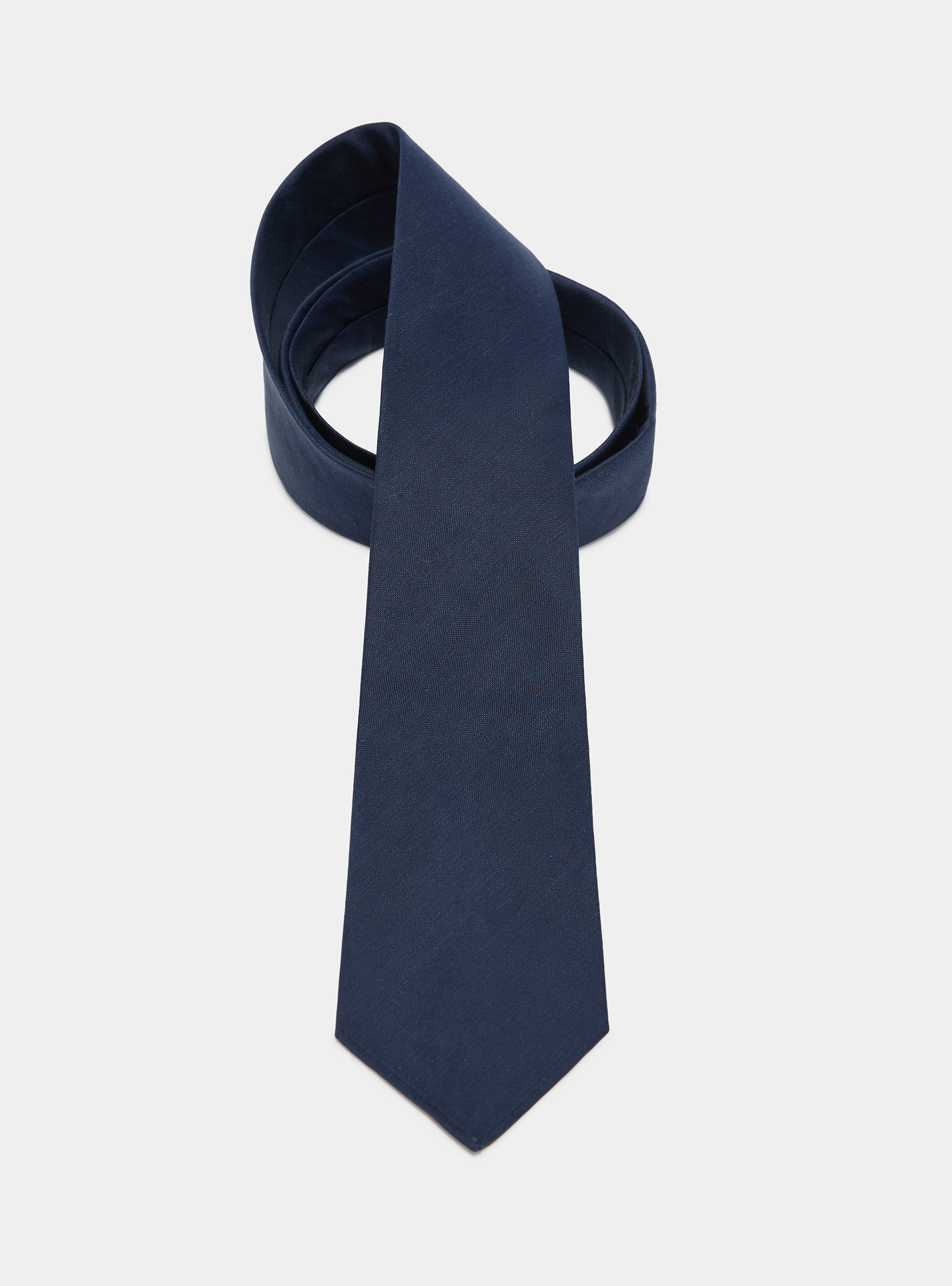 Silk and linen tie, NAVY BLUE