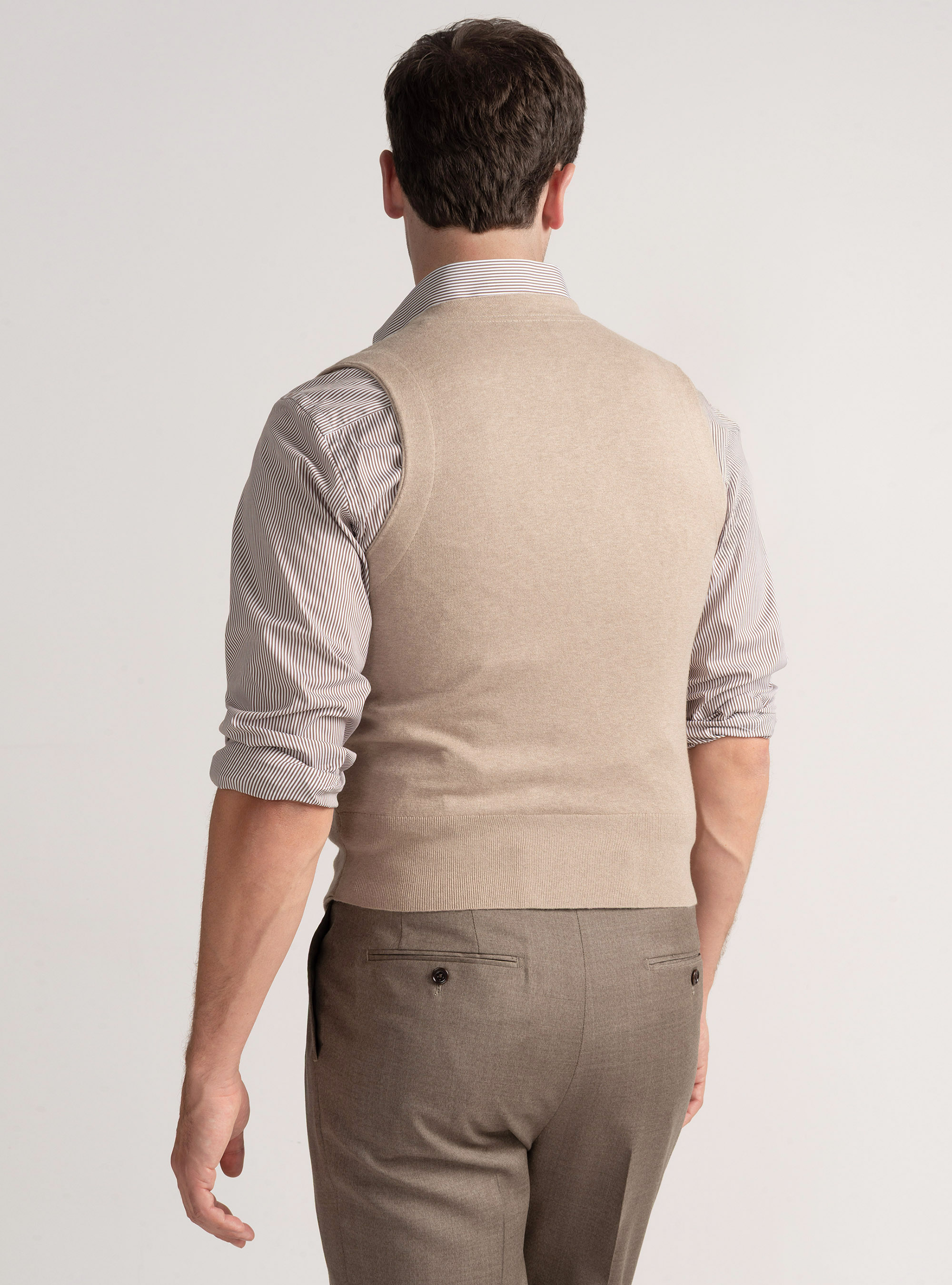Gilet doppiopetto in maglia di cotone e cashmere, SABBIA