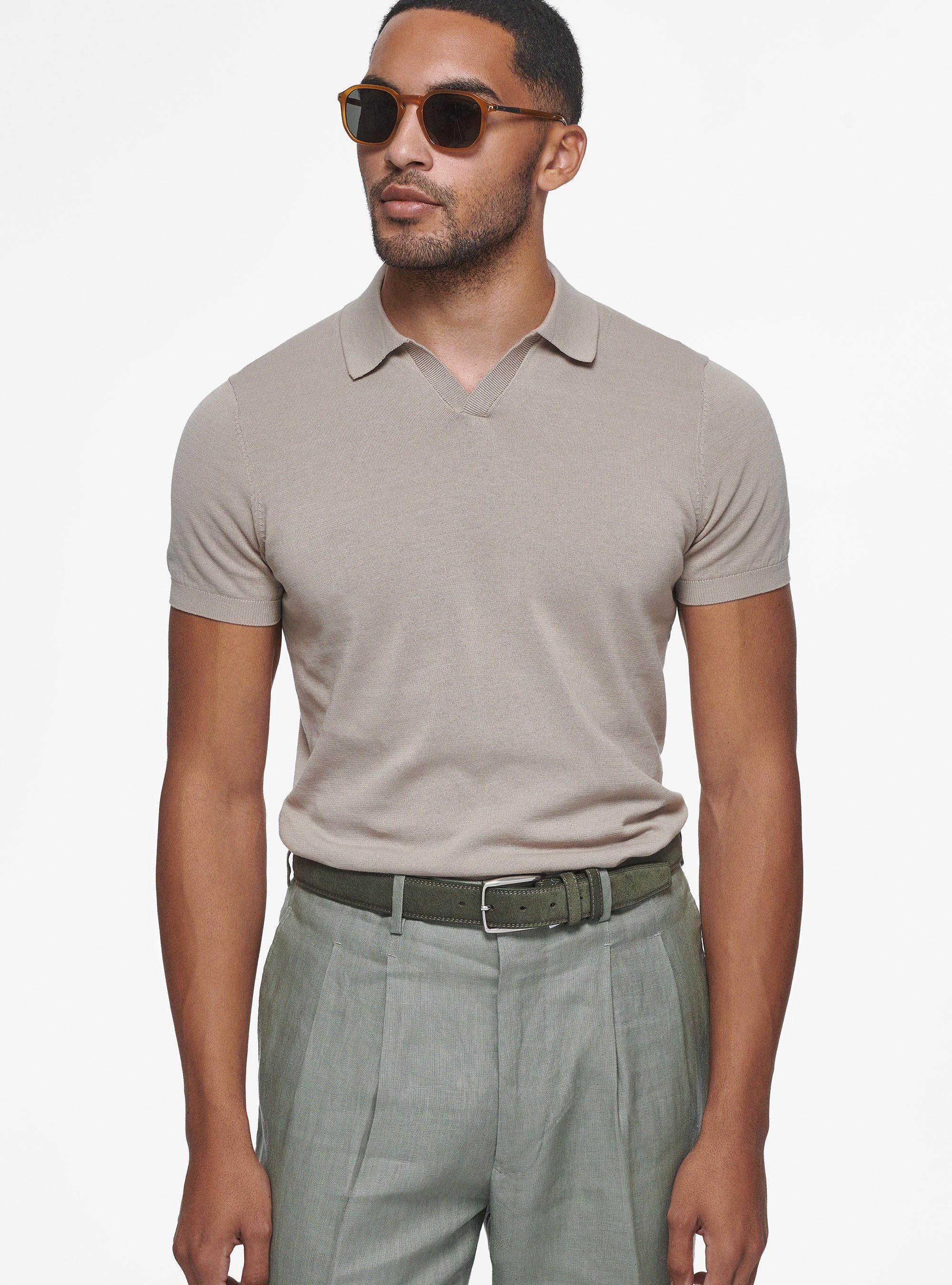 Polo en tricot de coton extra-fin, SABLE