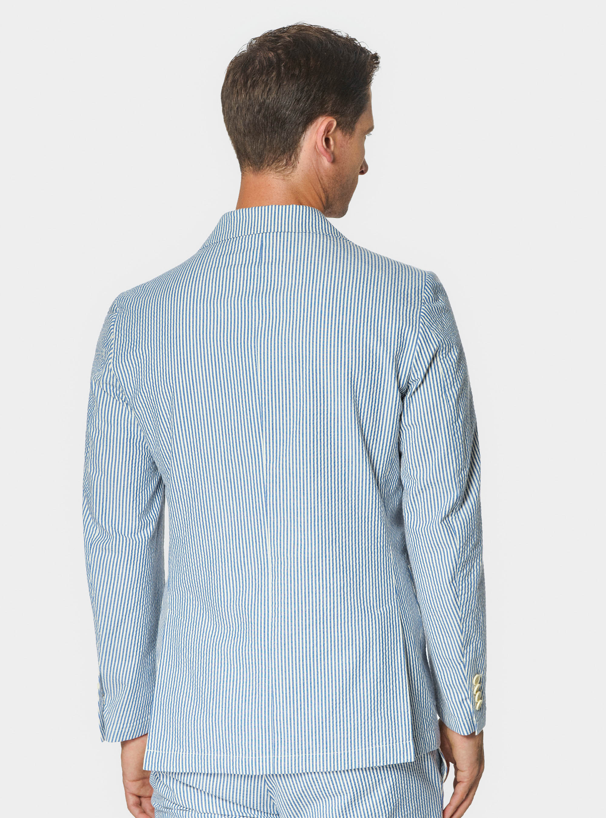 Giacca rigata in cotone seersucker, BLU