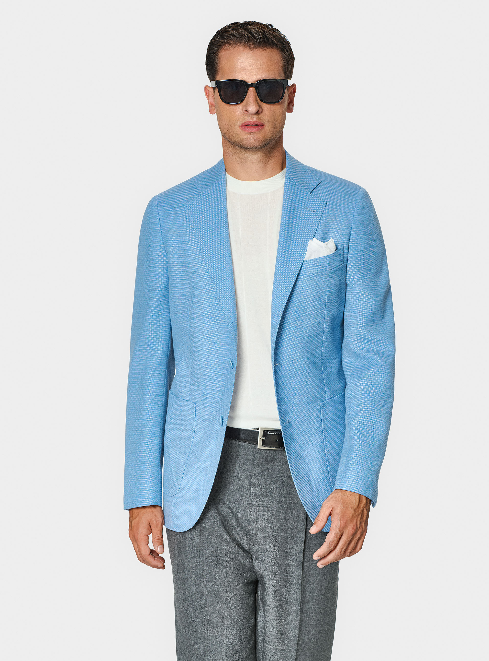 Giacca hopsack in lana Vitale Barberis Canonico, AZZURRO