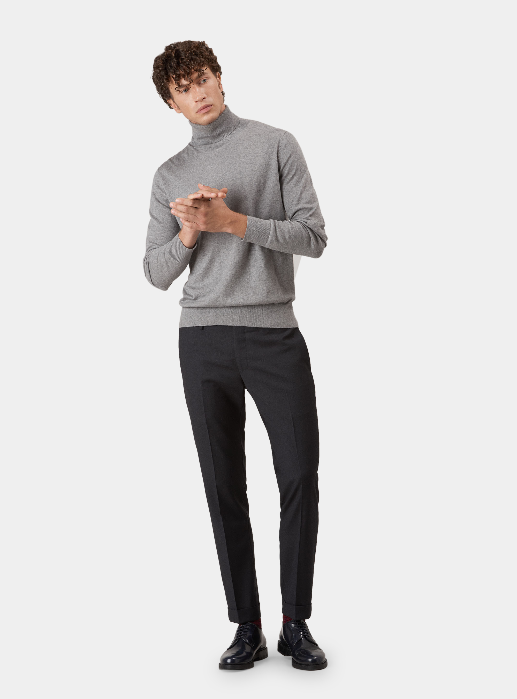 Maglia dolcevita in cotone seta e cashmere, GRIGIO CHIARO MELANGE