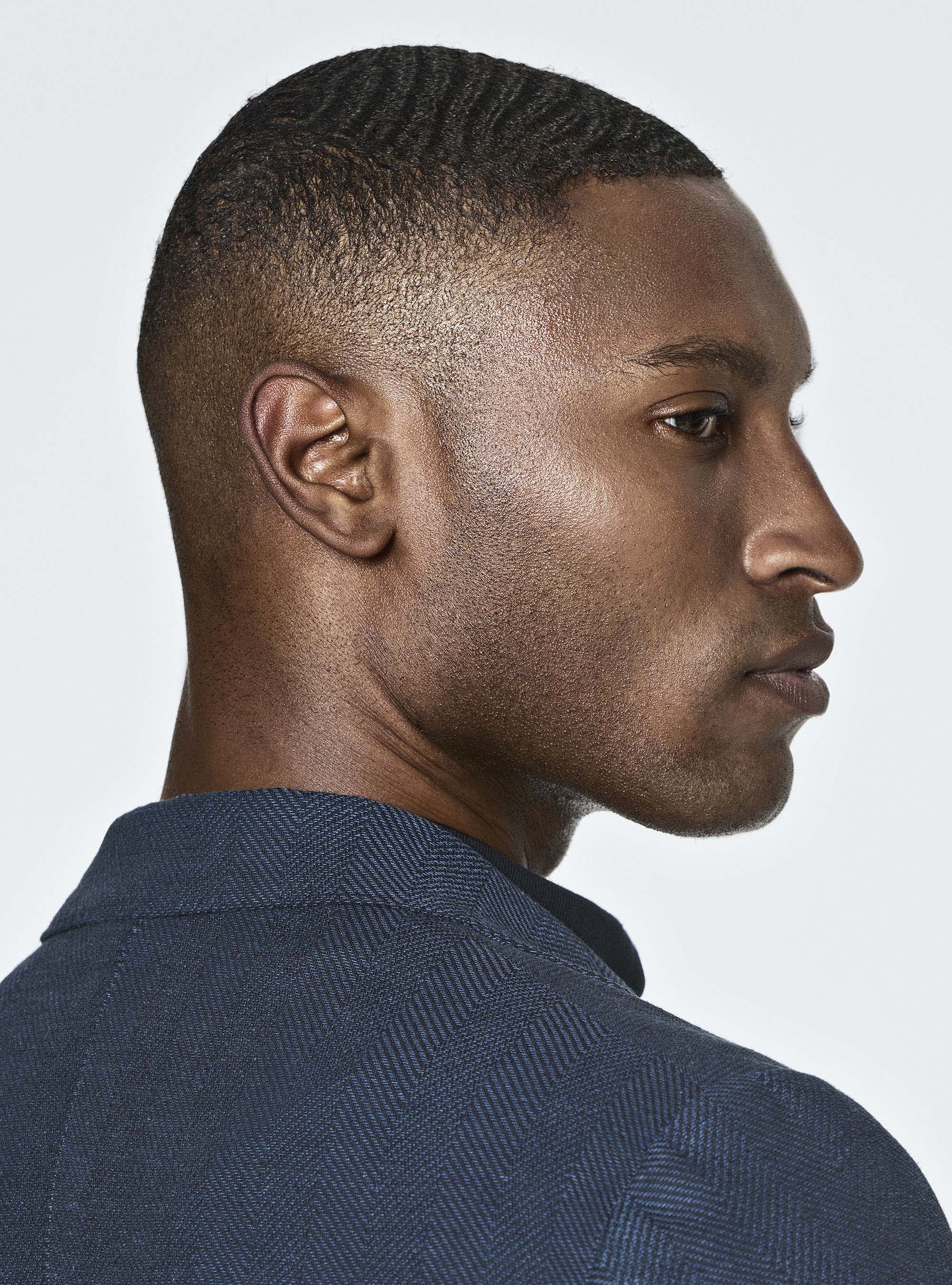 Giacca spigata in lino e cotone, BLU NAVY