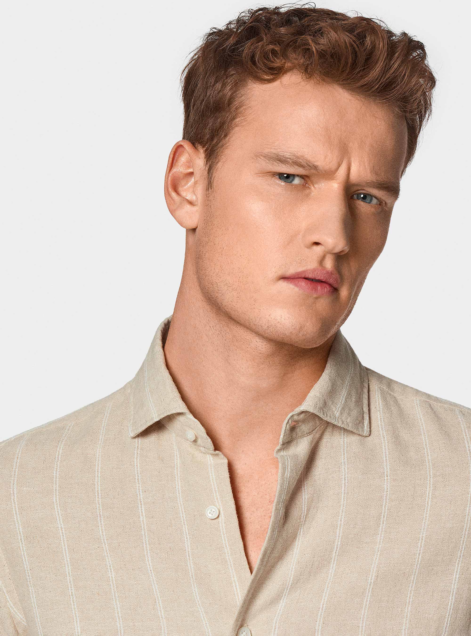Camisa de rayas de crep&eacute; de lino y algod&oacute;n, ARENA