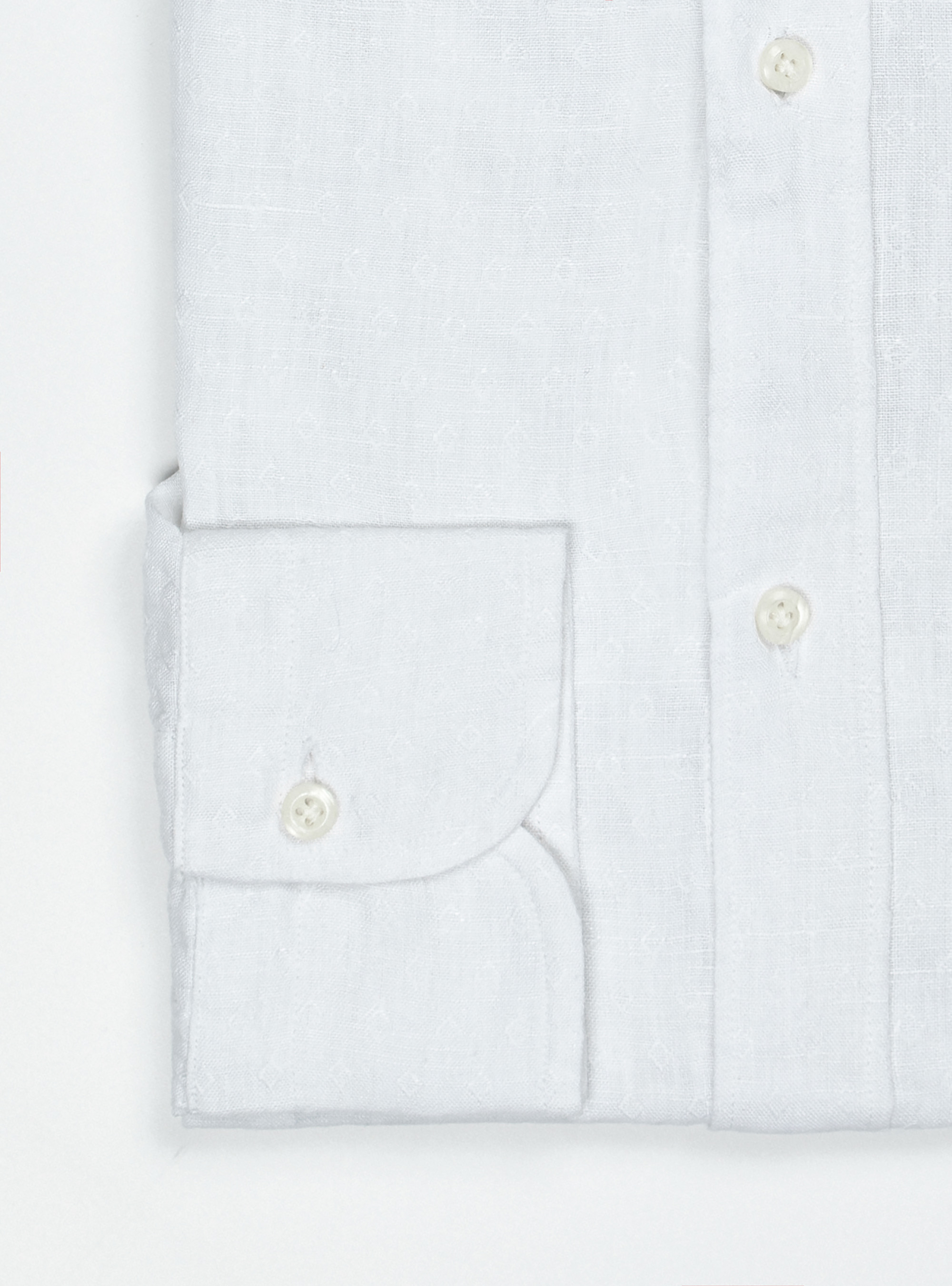 Camicia collo francese semi aperto in lino operato, WHITE