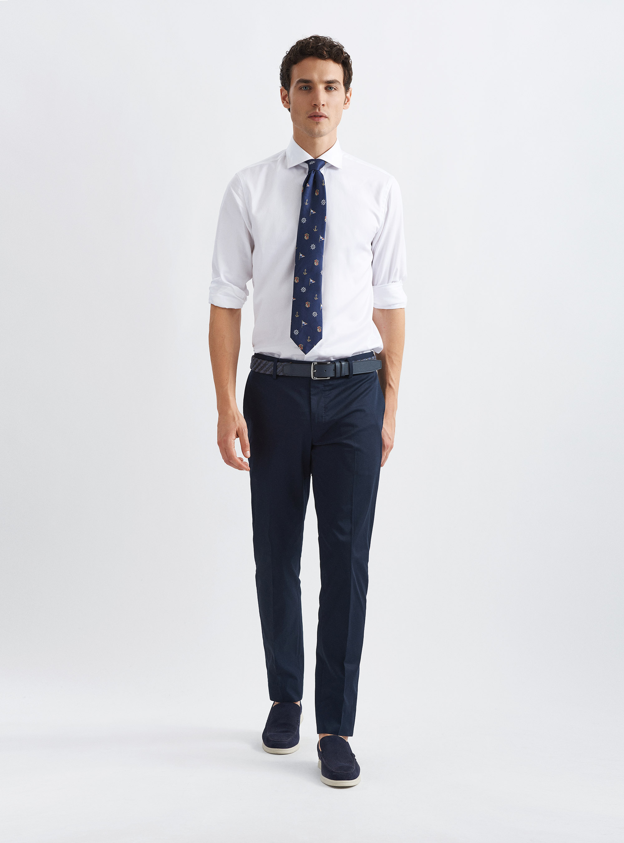 Pantaloni per abito in puro cotone, BLU NAVY