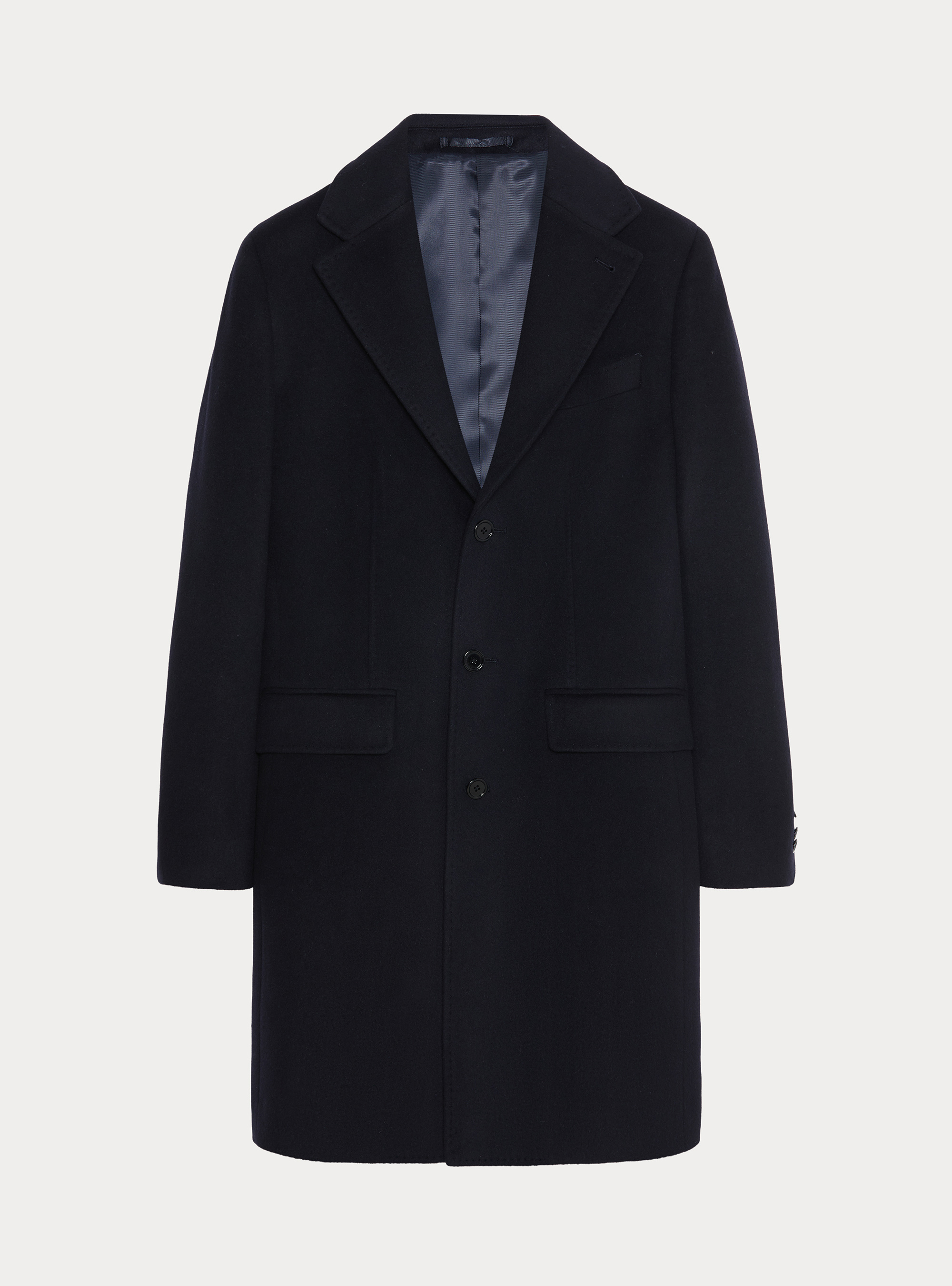 Single-breasted wool and cashmere coat, NAVY BLUE
