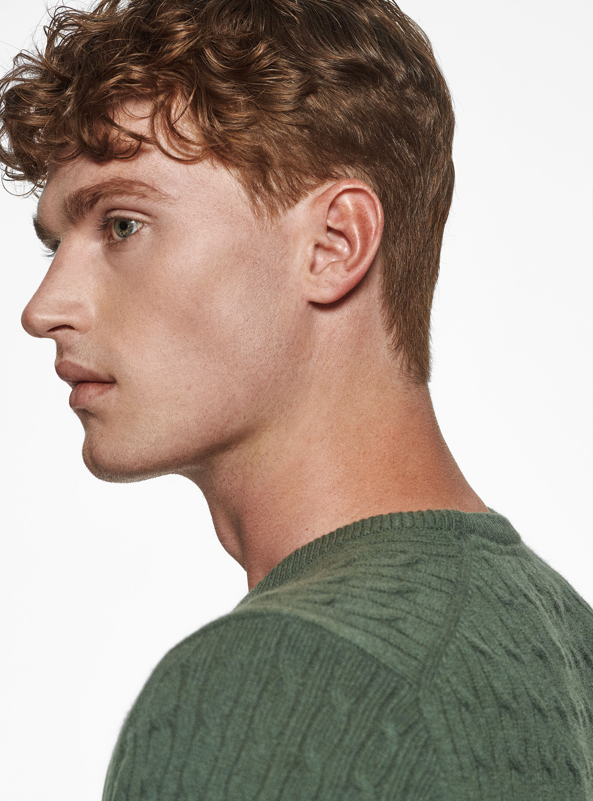 Maglia girocollo in lana cashmere a treccia, MILITARE 0609C