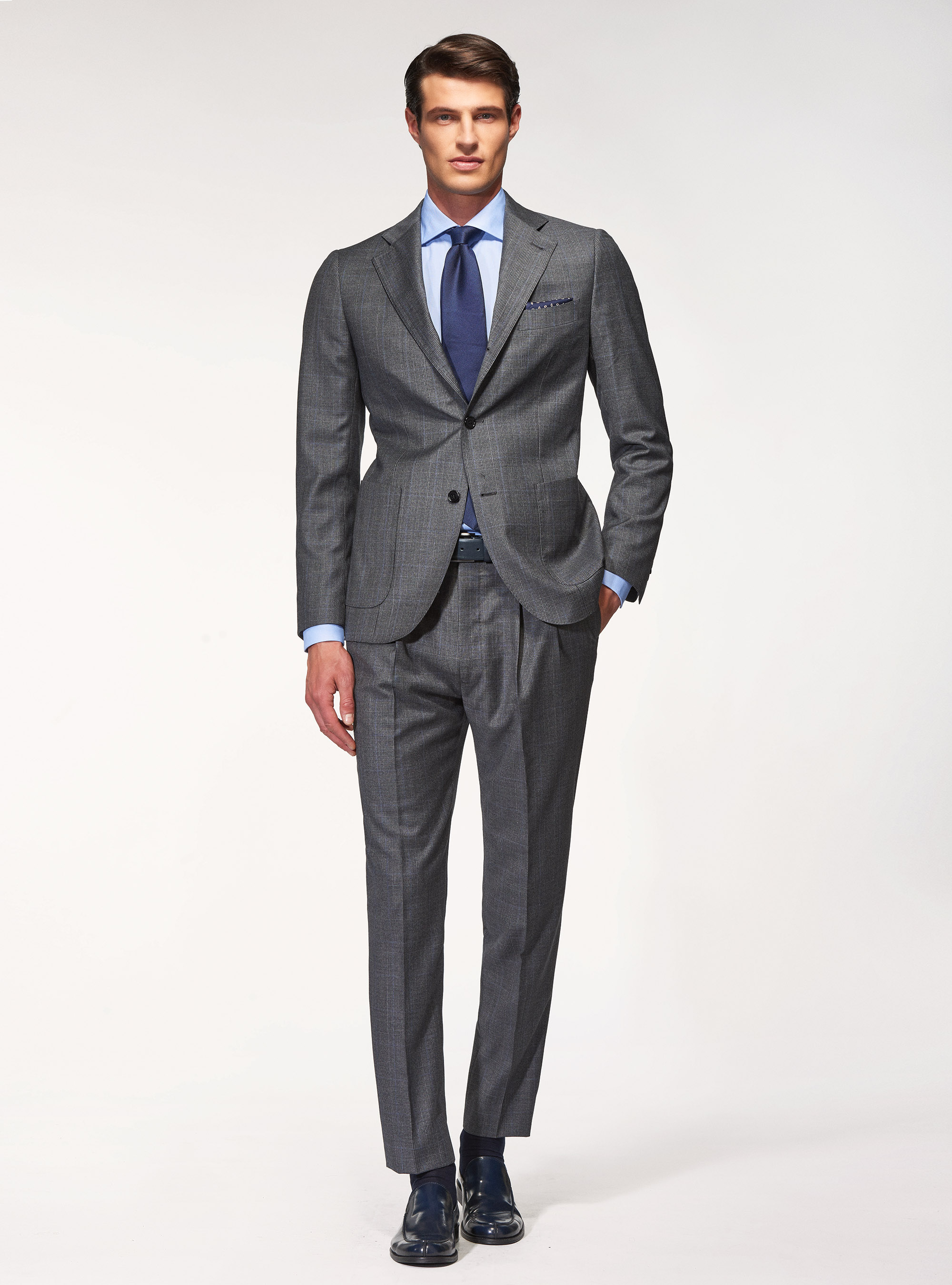 Pantaloni per abito principe di Galles in pura lana superfine 110's Vitale Barberis Canonico, ASFALTO