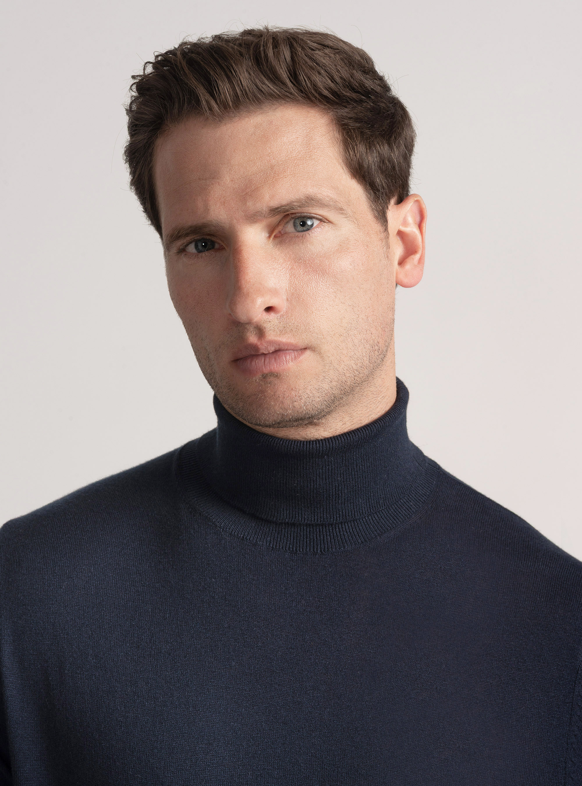 Silk and cashmere cotton turtleneck, NAVY BLUE