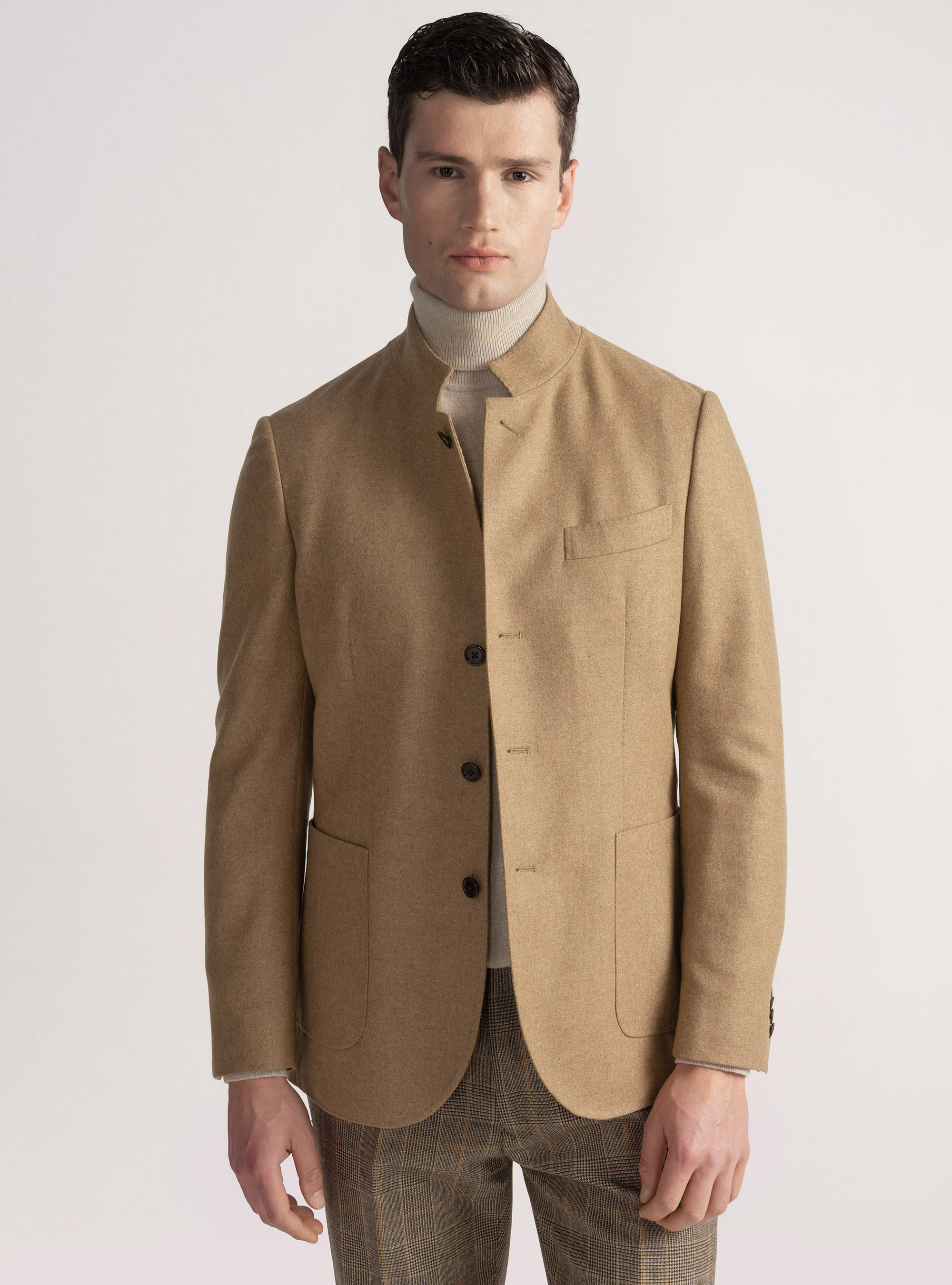 Giacca coreana in flanella di lana, CAMMELLO 0570C