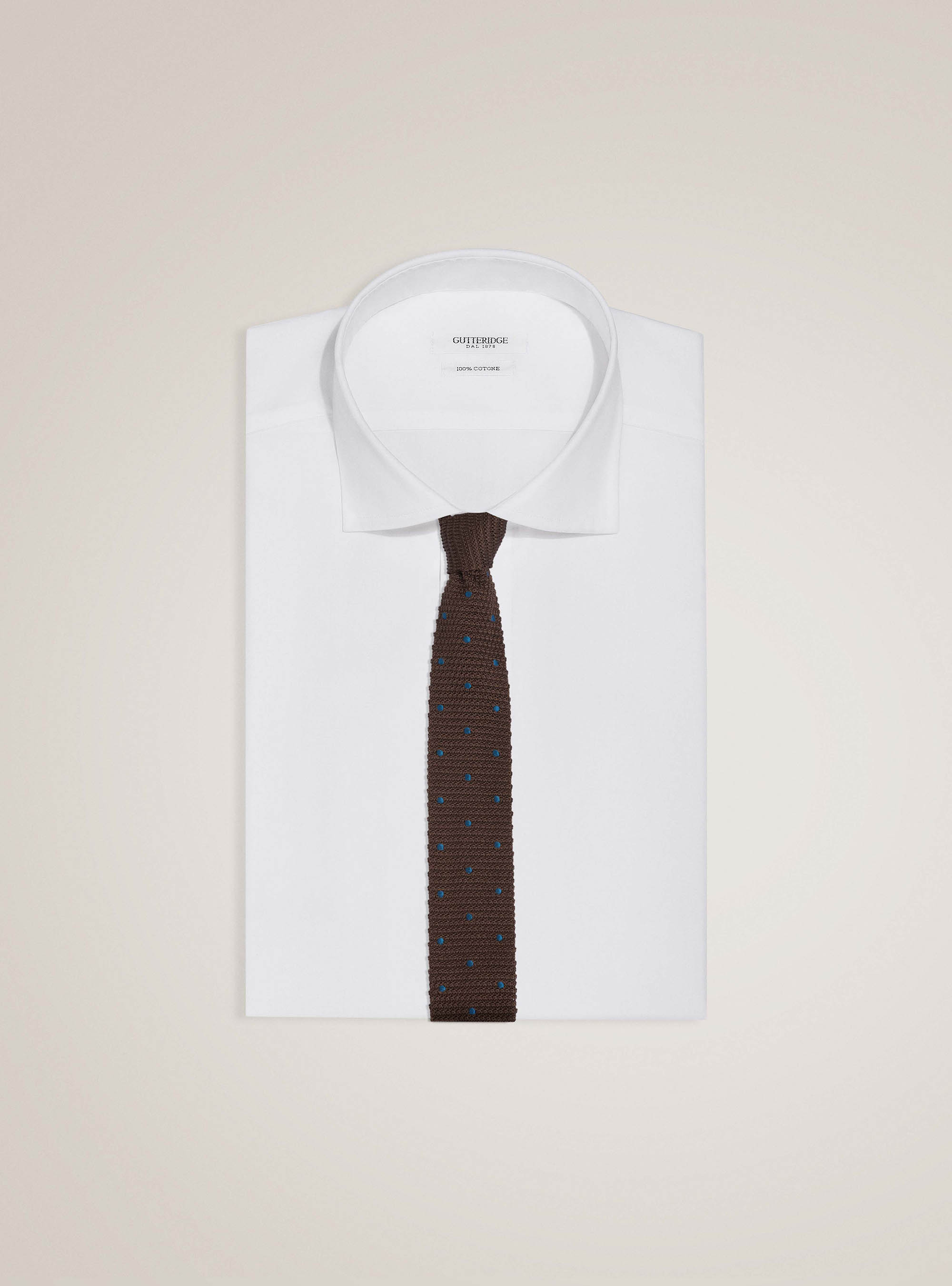 Cravate tressée à pois, MARRON