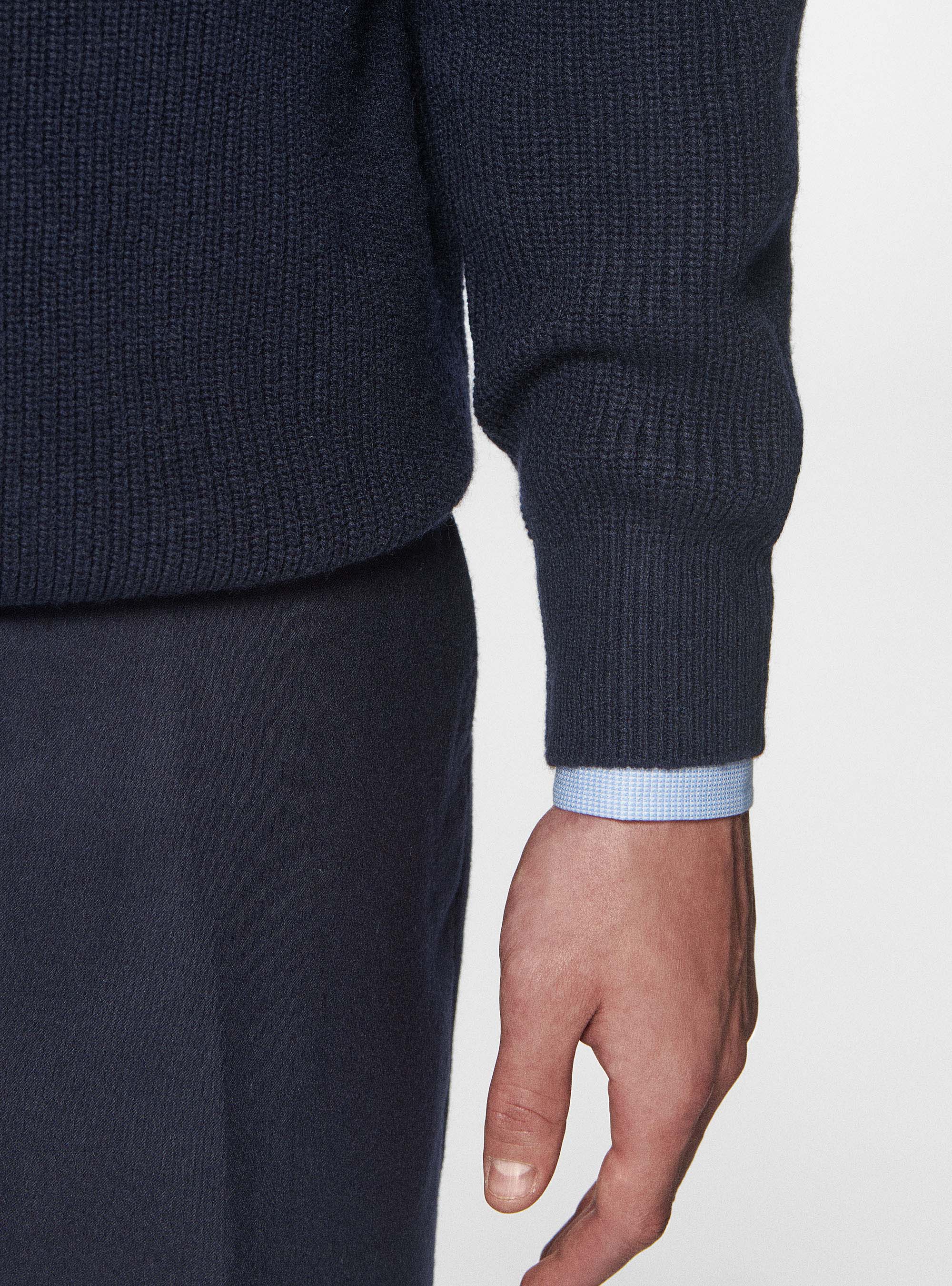 Maglia girocollo in lana merino costa perlata, BLU NAVY