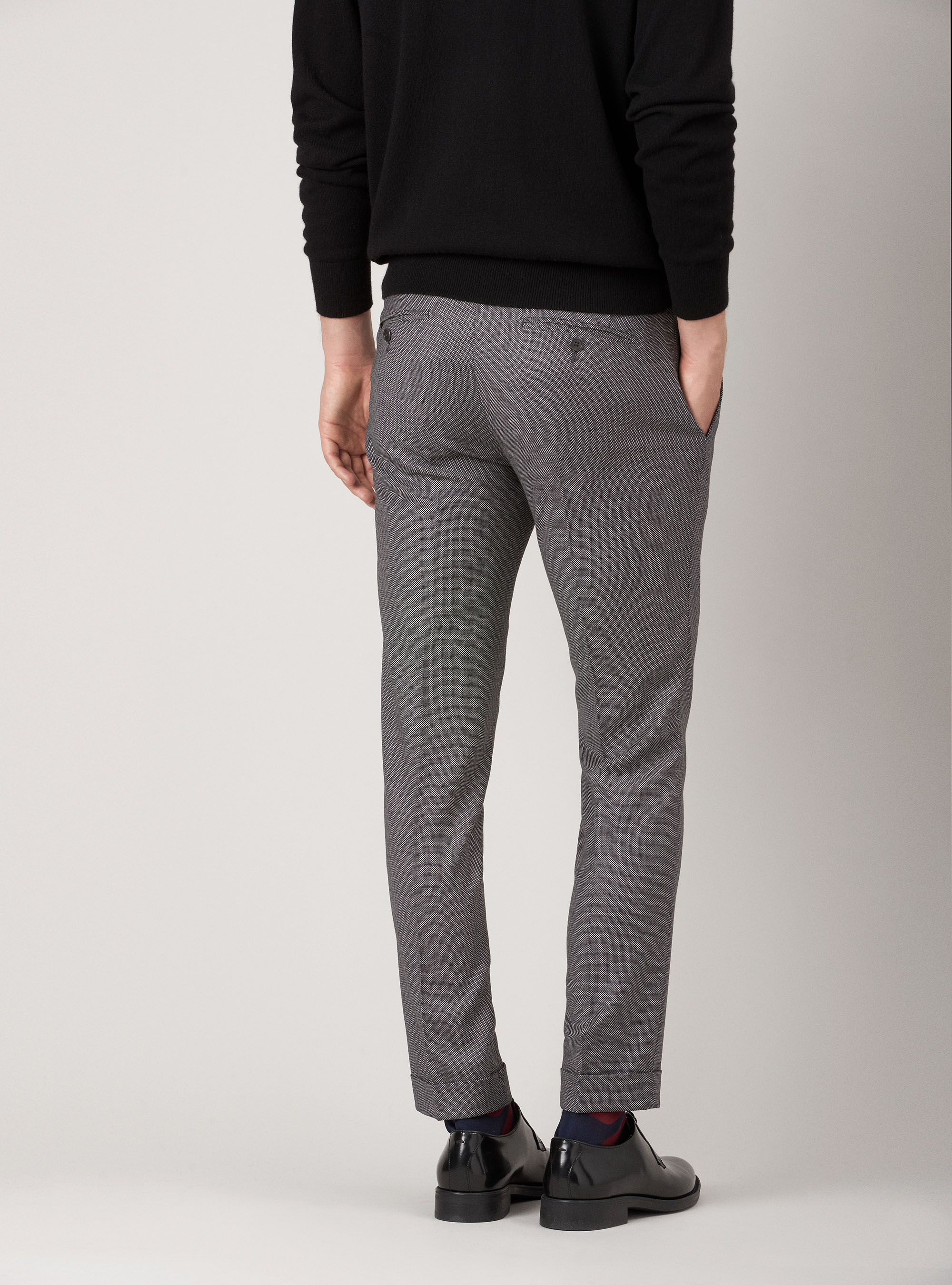 Pantaloni per abito occhio di pernice in pura lana, GRIGIO CHIARO