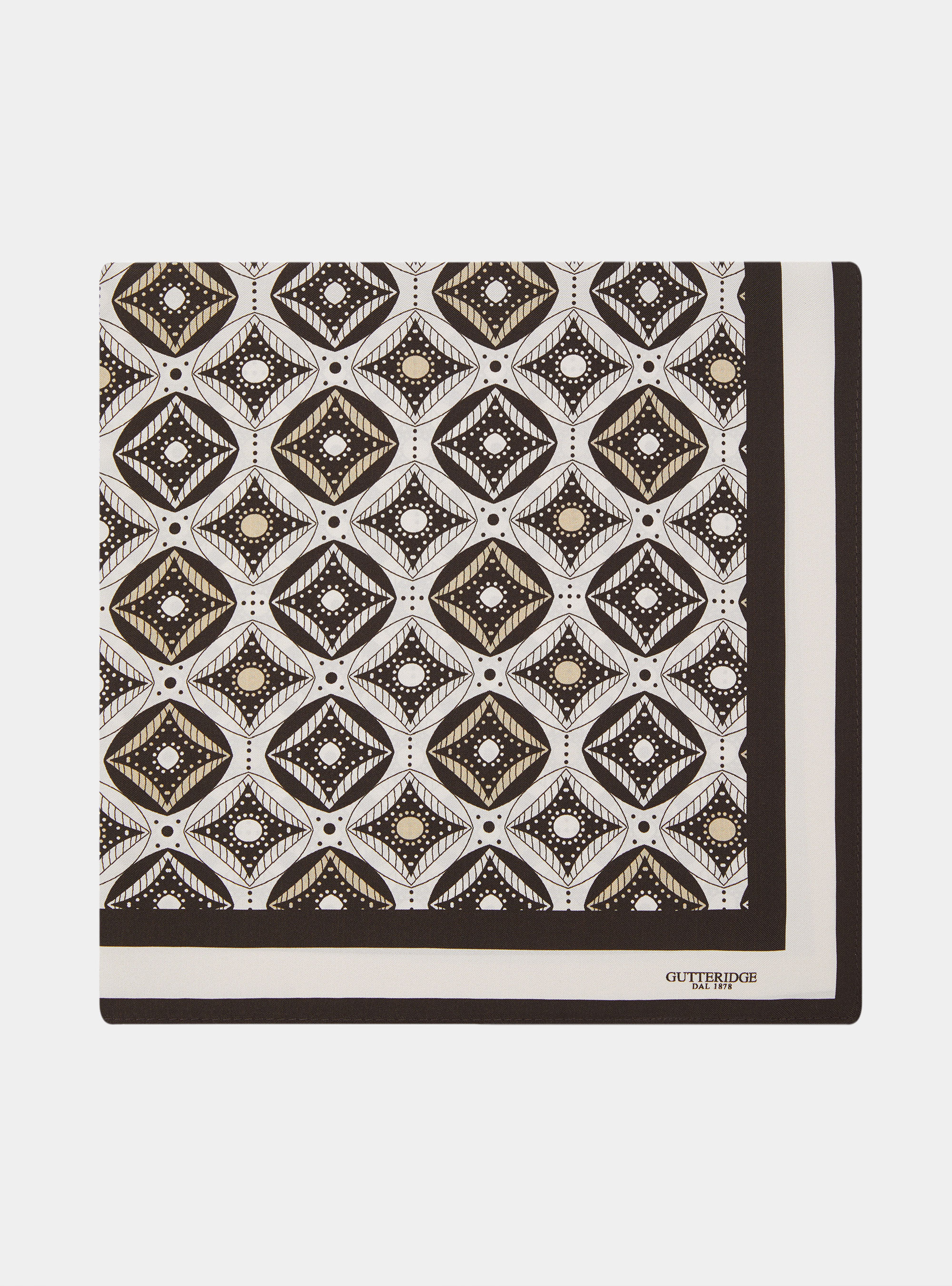 Foulard in seta stampa geometrica, MARRONE