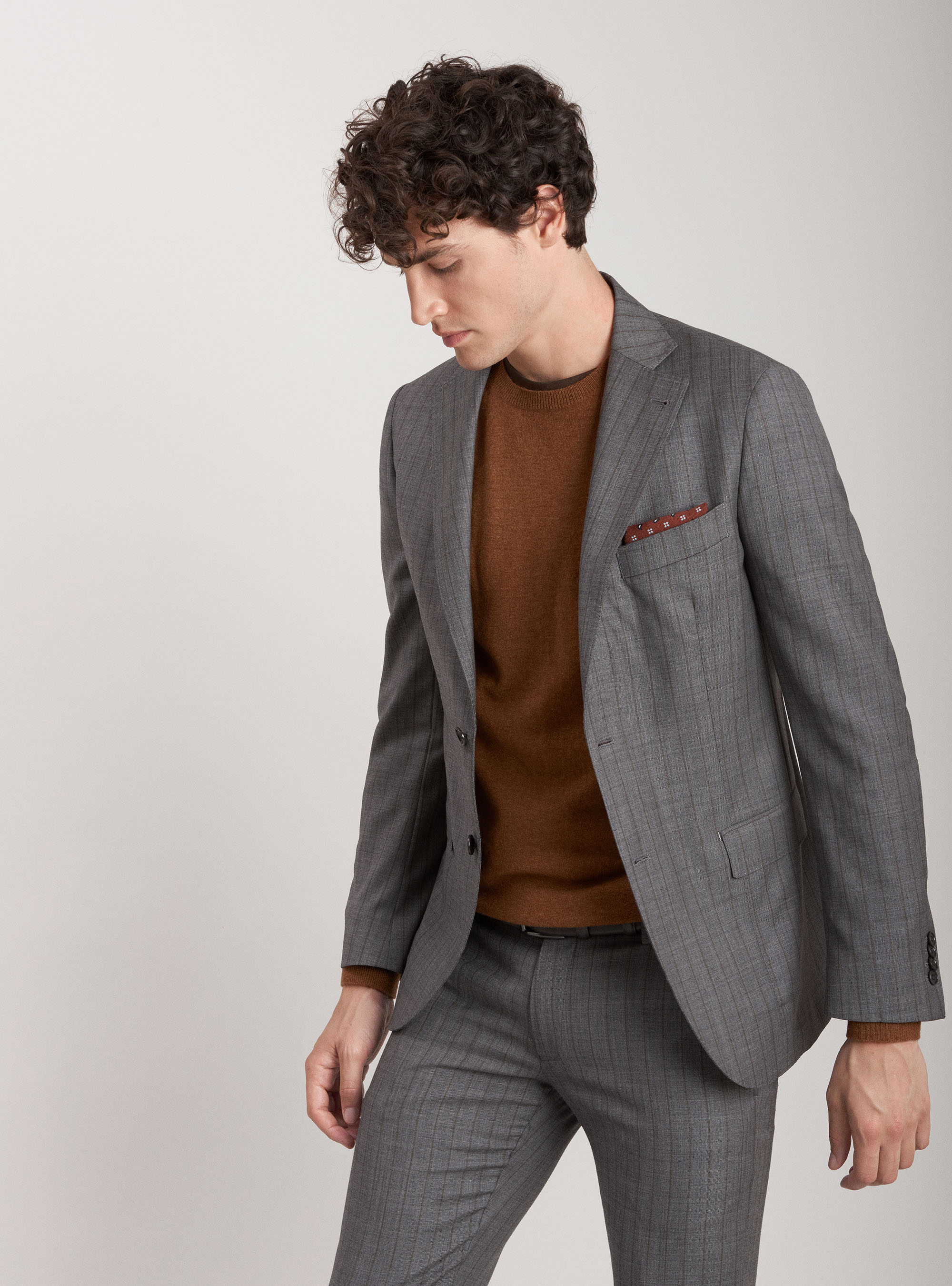Giacca per abito in lana gessata, GRIGIO CHIARO